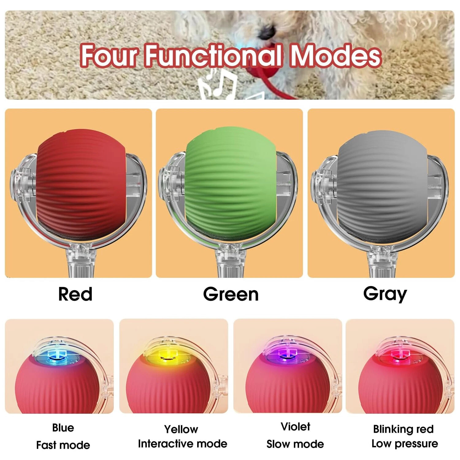 2Pcs Automatic Rolling Ball Smart Cat Dog Toy Electric Pet Self-moving Kitten