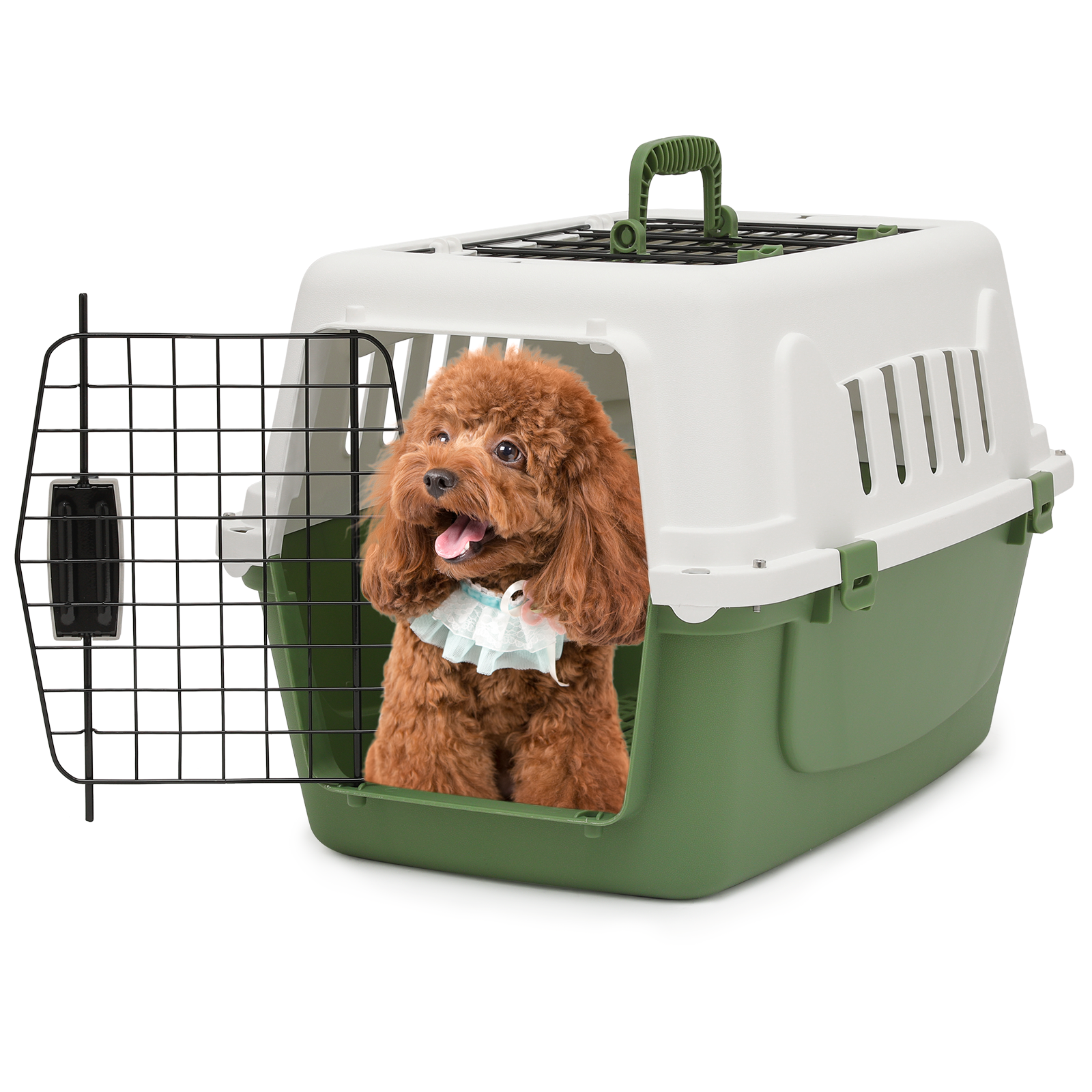22" Plastic Pet Travel Carrier Hard Sided Dog Cat Transporter Cage Animal Crate