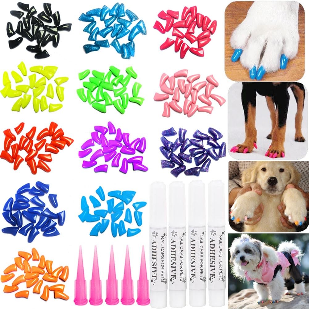 Comfortable Dog Nail Caps for Large Breeds - 100pcs with Adhesives & Applicators