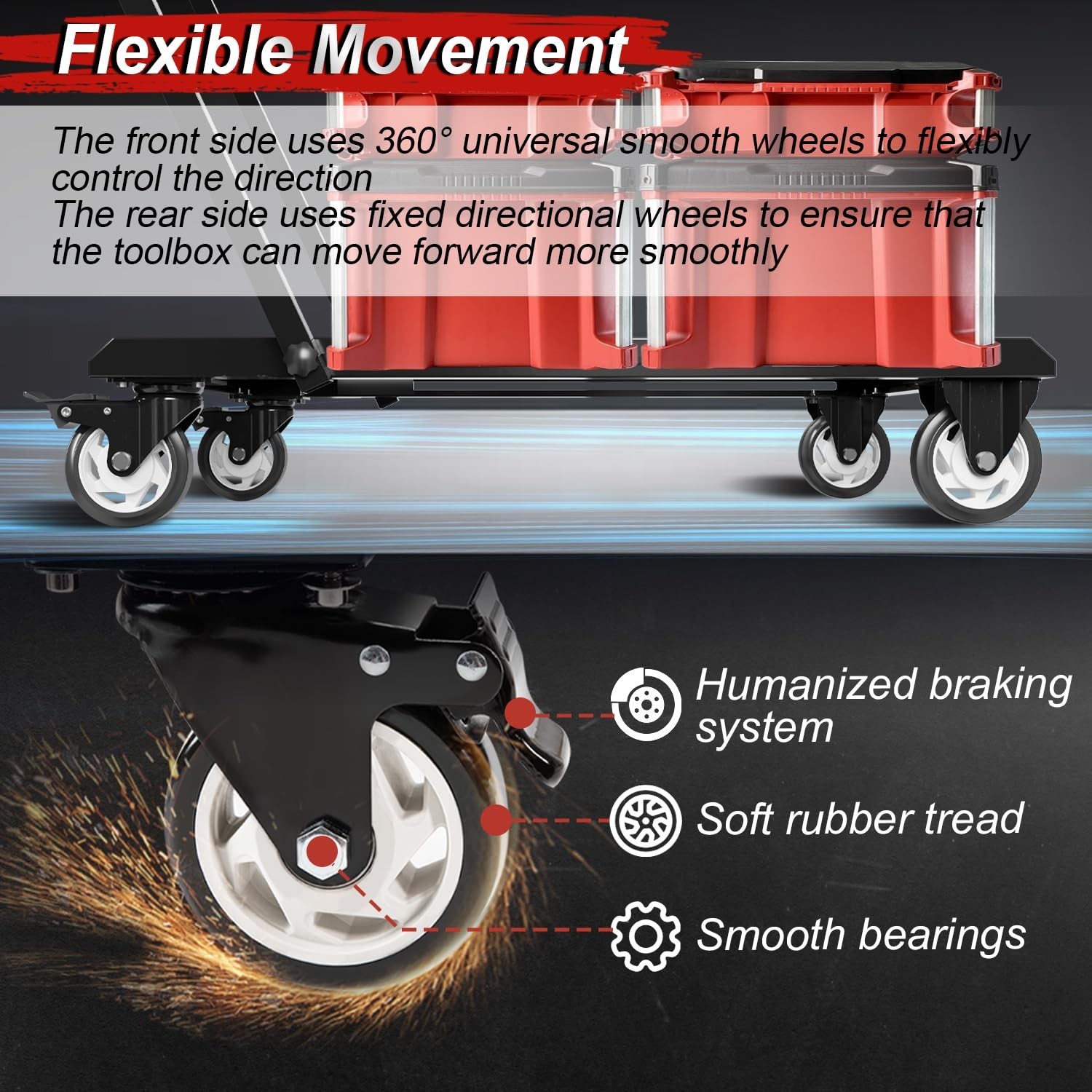 Heavy Duty Toolbox Dolly with Handle,forMilWaukee Packout Toolbox,Double Storage