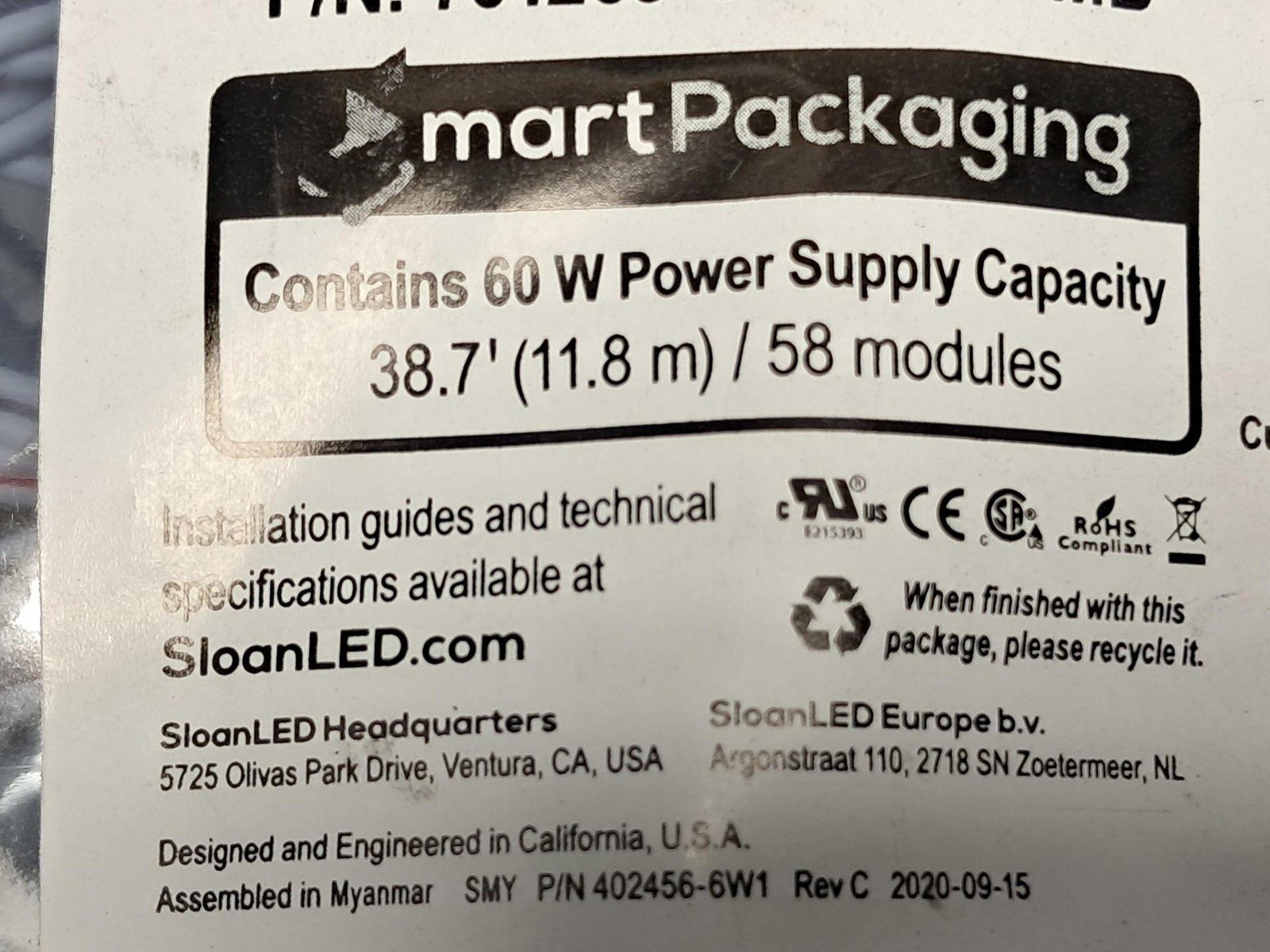 SloanLED Prism 12V 6500K White Channel Letter 58 Modules 701269-6W12SJ1-MB