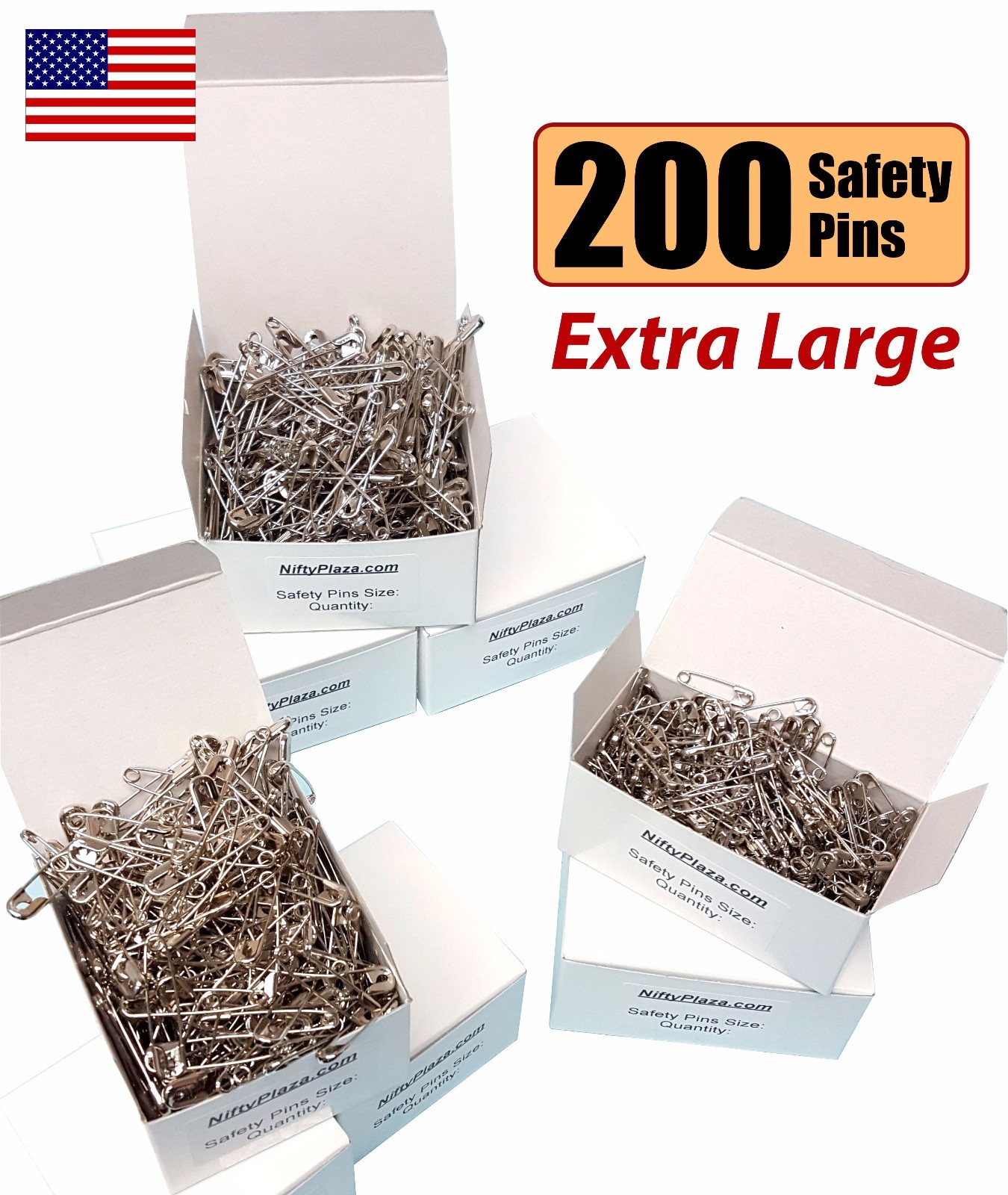 NiftyPlaza 200 Extra Large Safety Pins, Size 2 Inch, Quilters Crafting Diapers