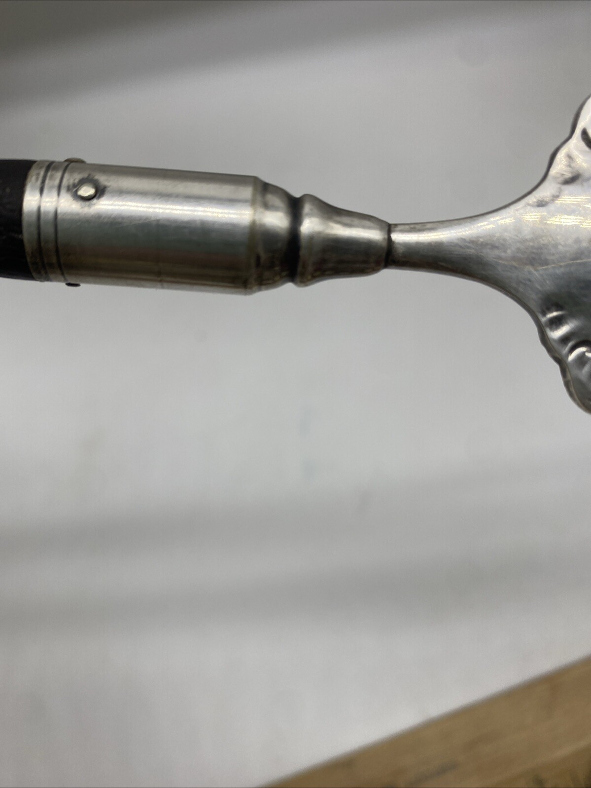 Antique Large Victorian Ornate Silver Serving Fork Wooden Handle 12"