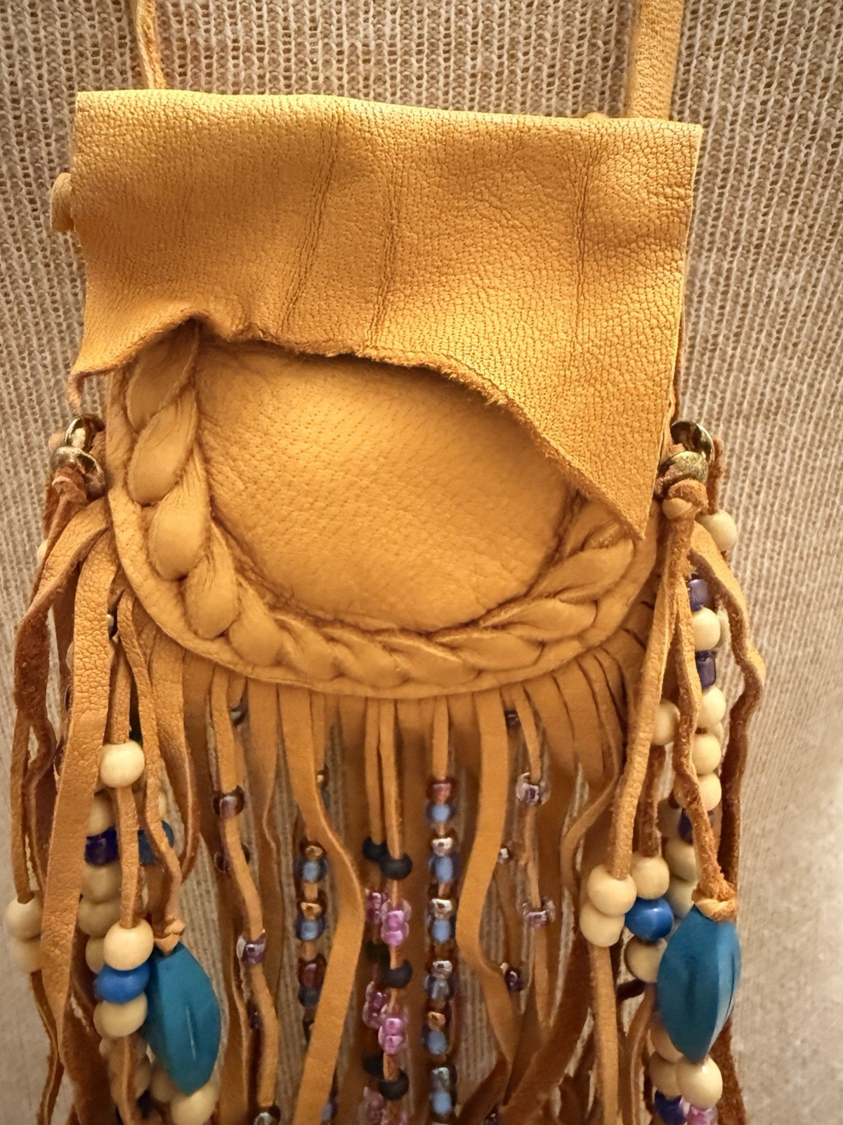 Native American Beaded Deerskin Fringed Medicine Bag