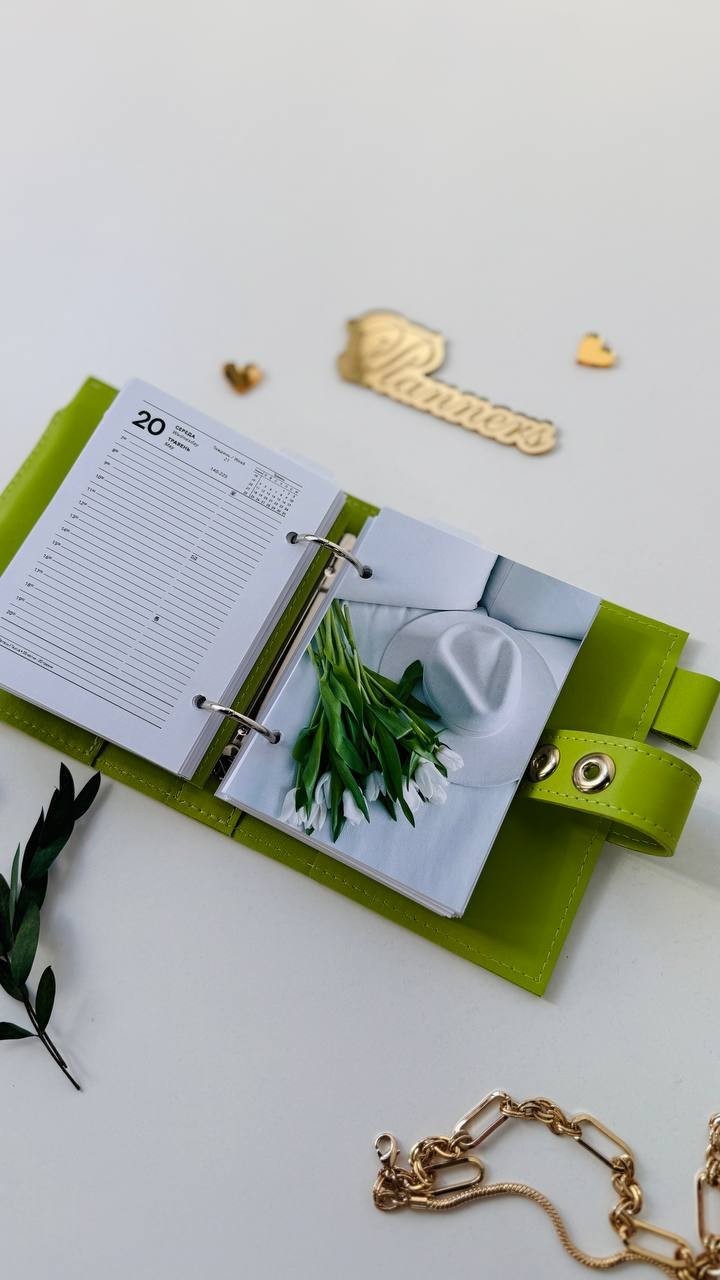 Light green Leather notebook cover A7 big binder mini wallet handmade gift