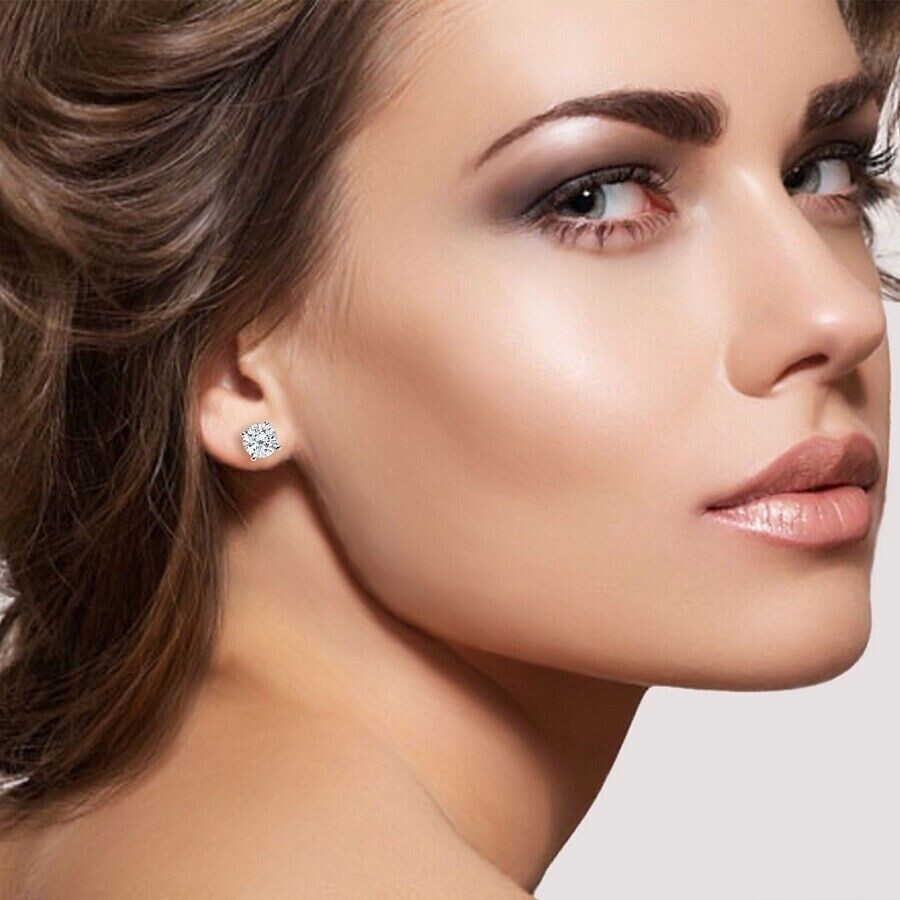 3.0Ct Round Cut GRA Moissanite Stones 14K White Gold Stud Earrings Screw Bk Gift
