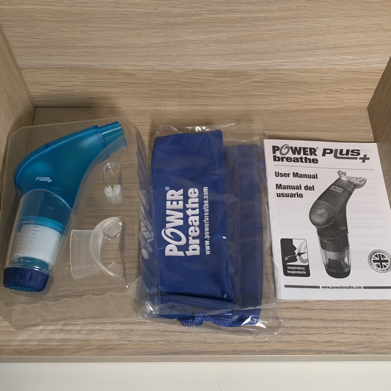 POWERbreathe Plus Medium Resistance Breathing Muscle Trainer Blue NEW OPEN BOX