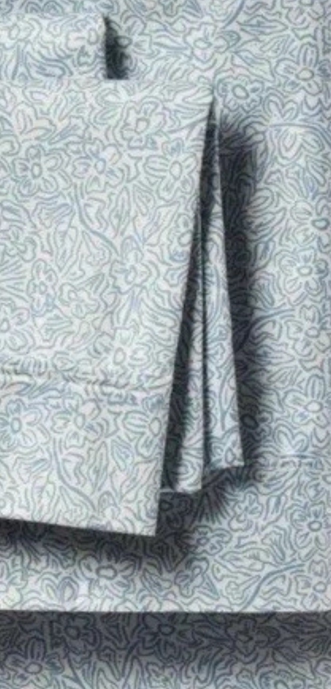 Threshold ~ FULL ~ Blue Floral ~ 4 Pc. Sheet Set ~ 100% Cotton Sateen ~ 400 TC