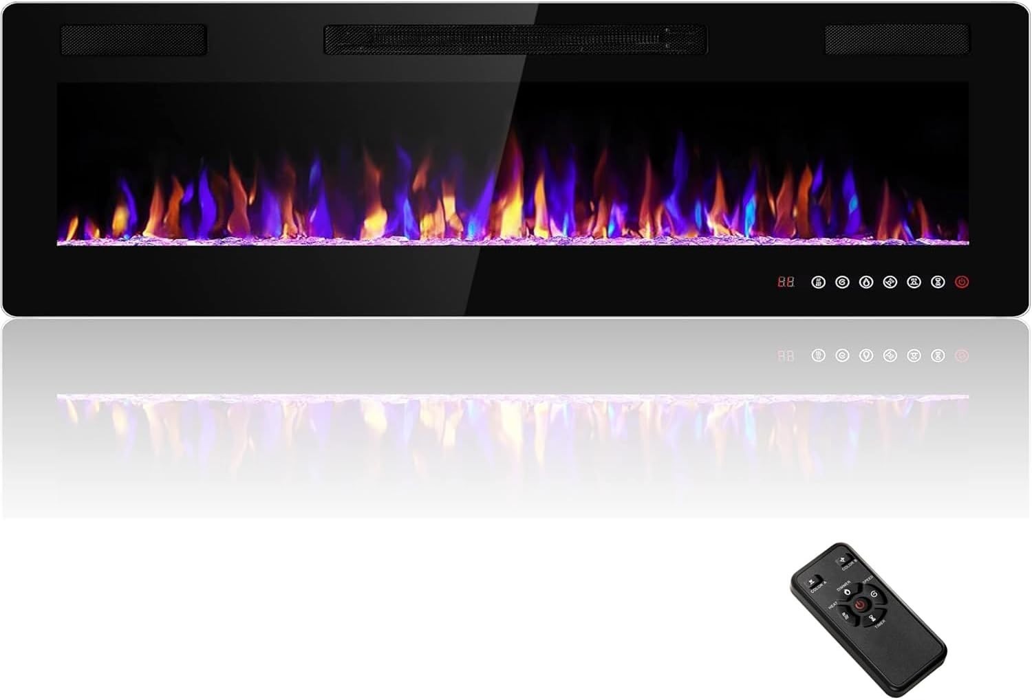 60" Electric Fireplace Recessed and Wall Mounted, 750/1500W Ultra-Thin Electric