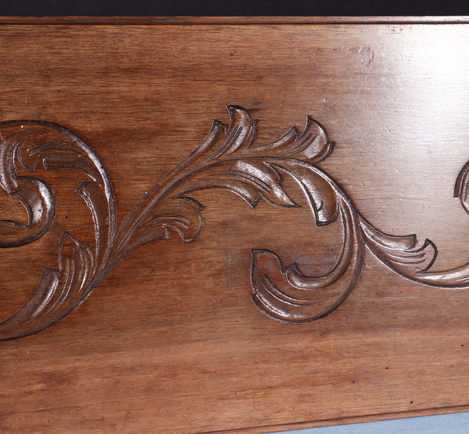 45" Wide Antique French Solid Walnut Wood Panel/Crest Pediment w/Carvings