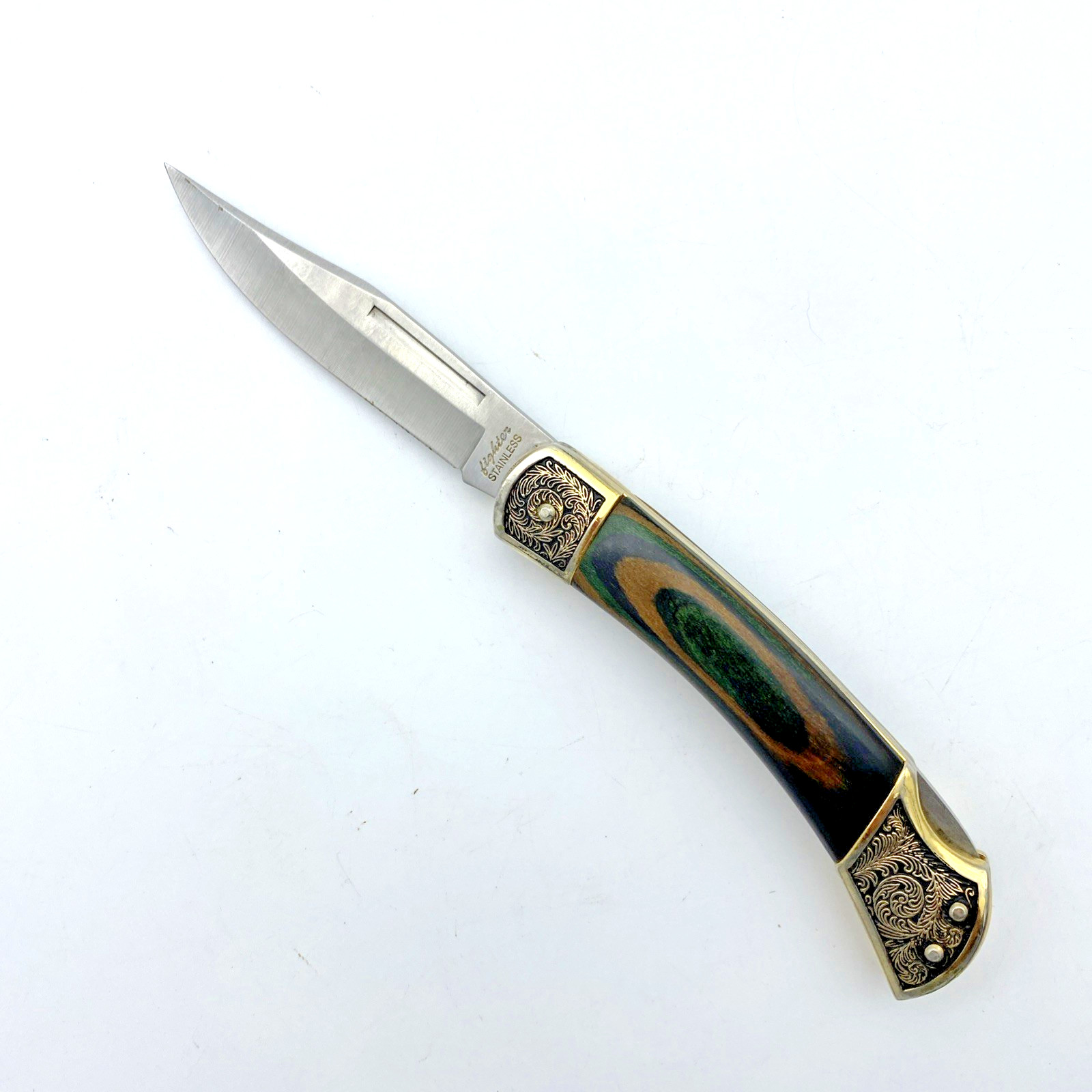 Fighter Folding Pocket Knife 4 Inch Blade Stainless Steel Blade w/ Sheath VTG