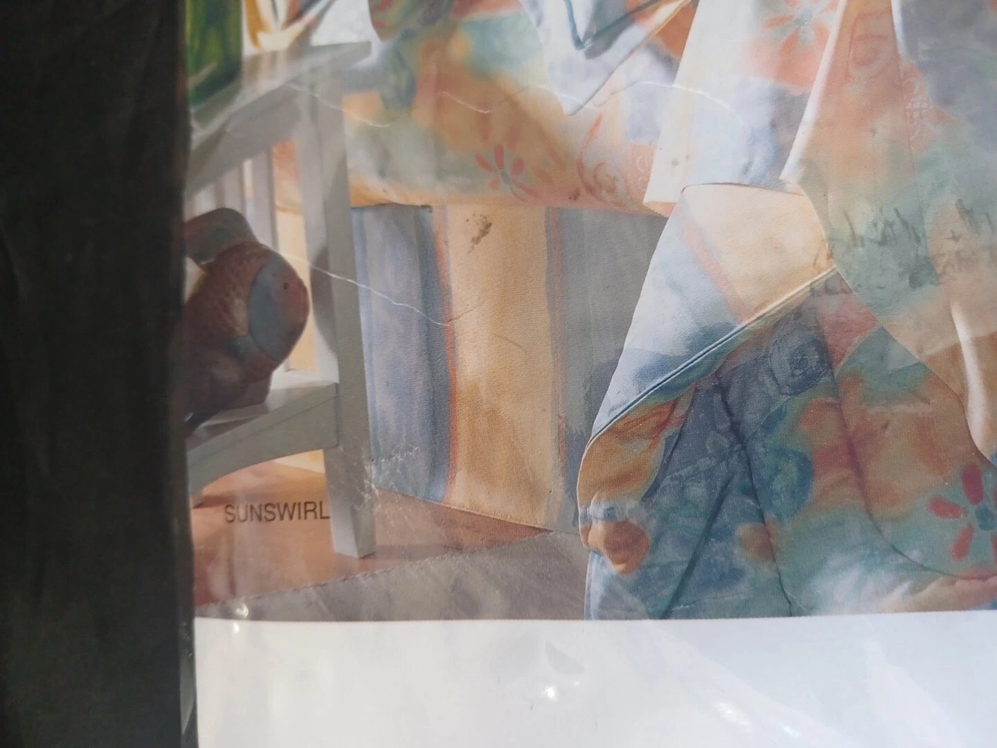 NOS Crown crafted abstract yellow blue orange green Twin Bedskirt