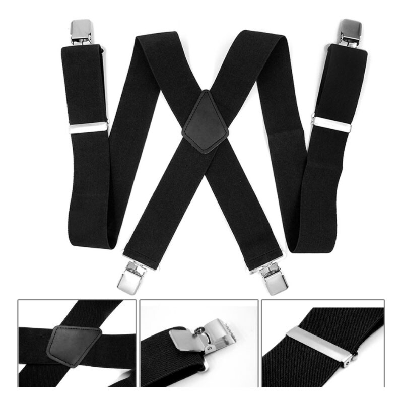 Black Elastic Mens Braces Suspenders Widening 2''/5cm X-shaped Adjustable Length