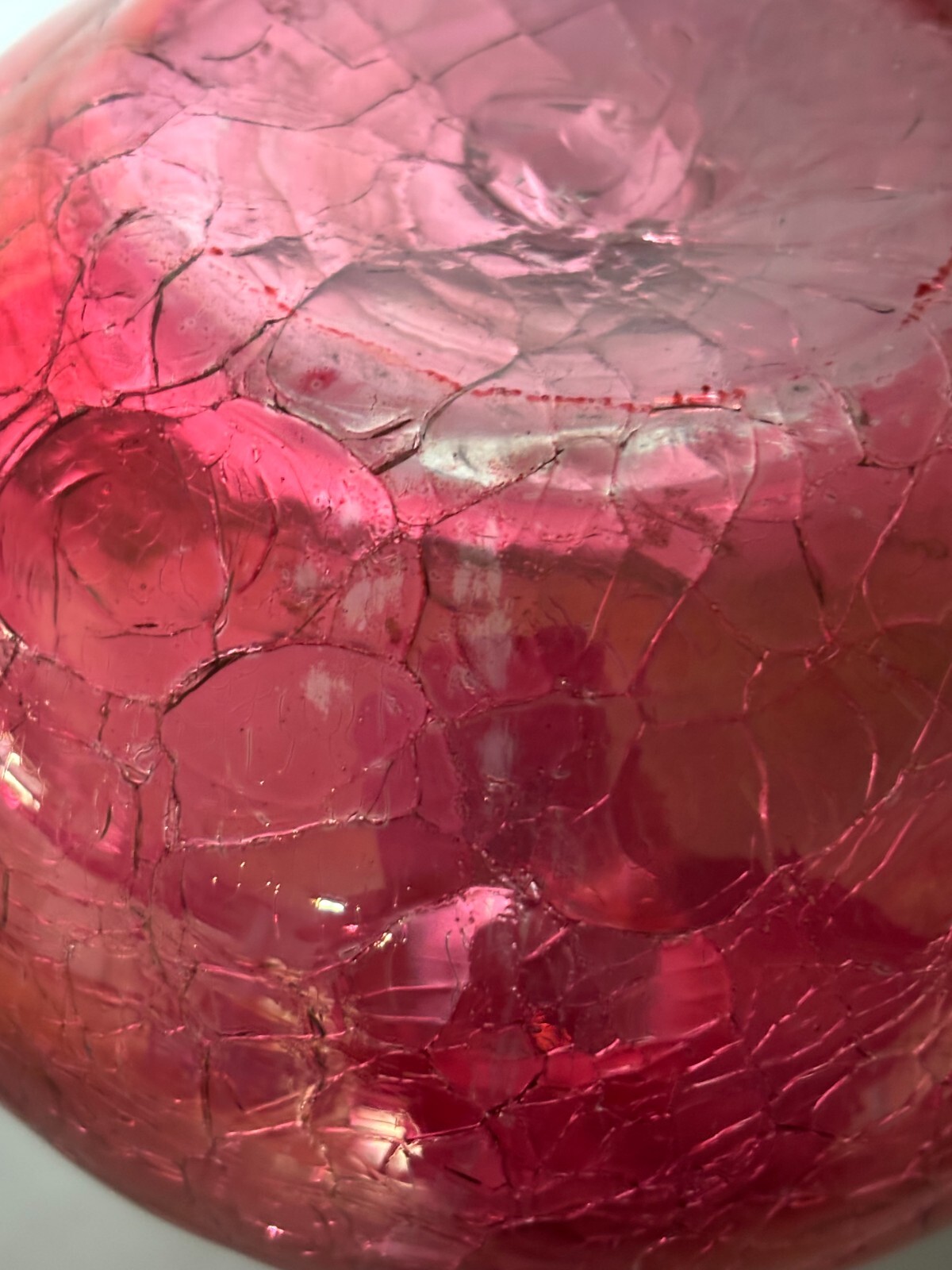 VTG Rainbow Ruffled Glass Crackle Decanter & Stopper Red Clear Rigaree Free Ship