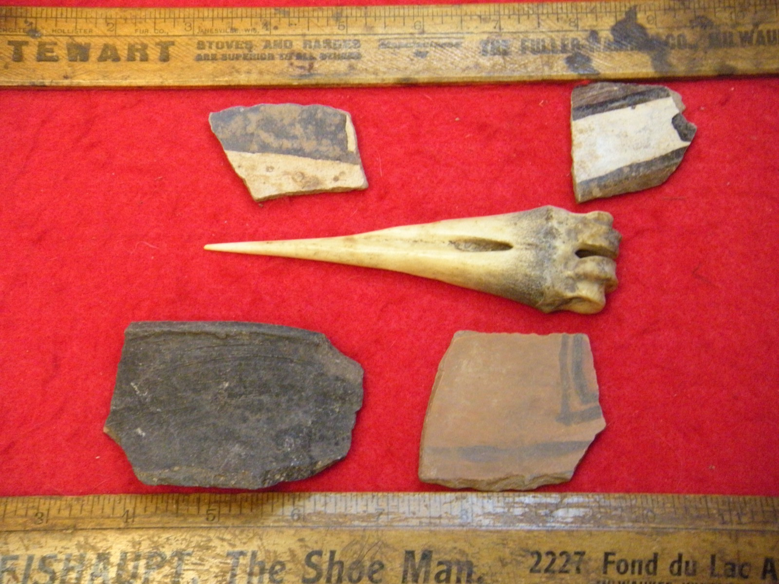 5.23" BONE AWL – CHICAGO ILL ESTATE - FOUR PIECES POTTERY - FOUR ARTIFICTS