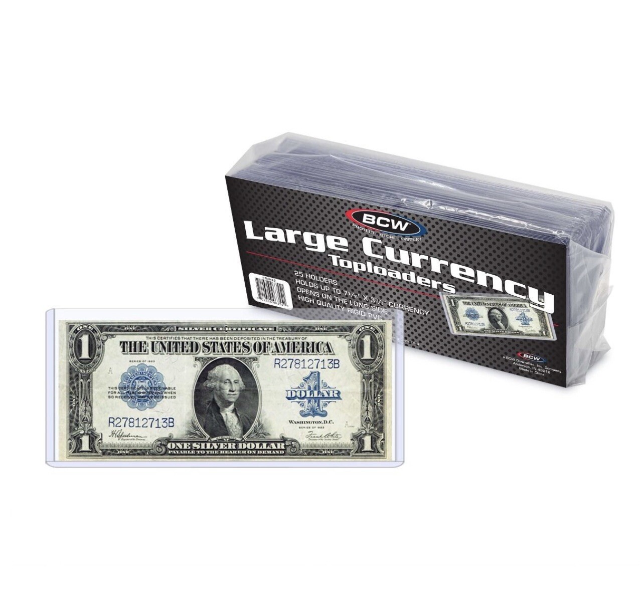 1 PACK of 25 BCW HOLDERS Large Bill CURRENCY TOPLOADERS 7 9/16 x 3 3/8. #CS15