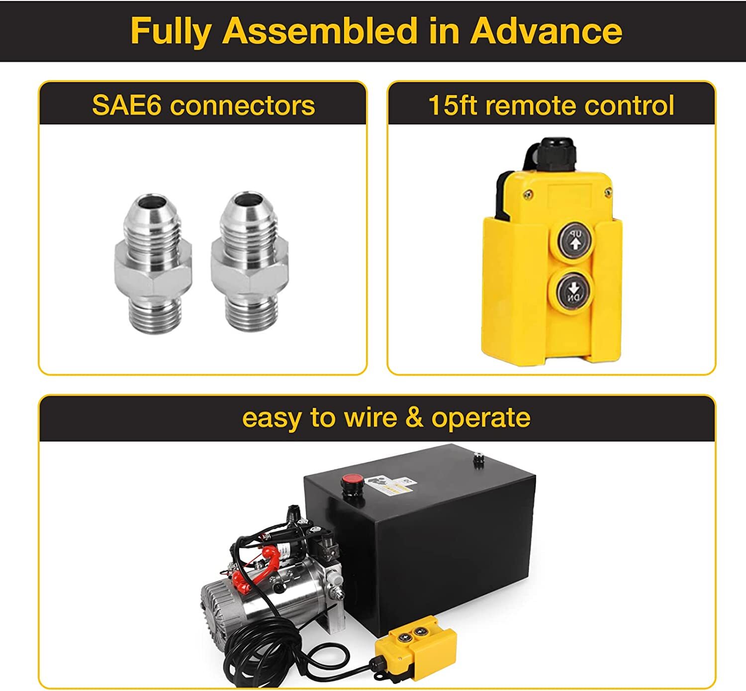 20 Quart Double Acting Hydraulic Pump Dump Trailer DC 12V Unit Pack Power Unit