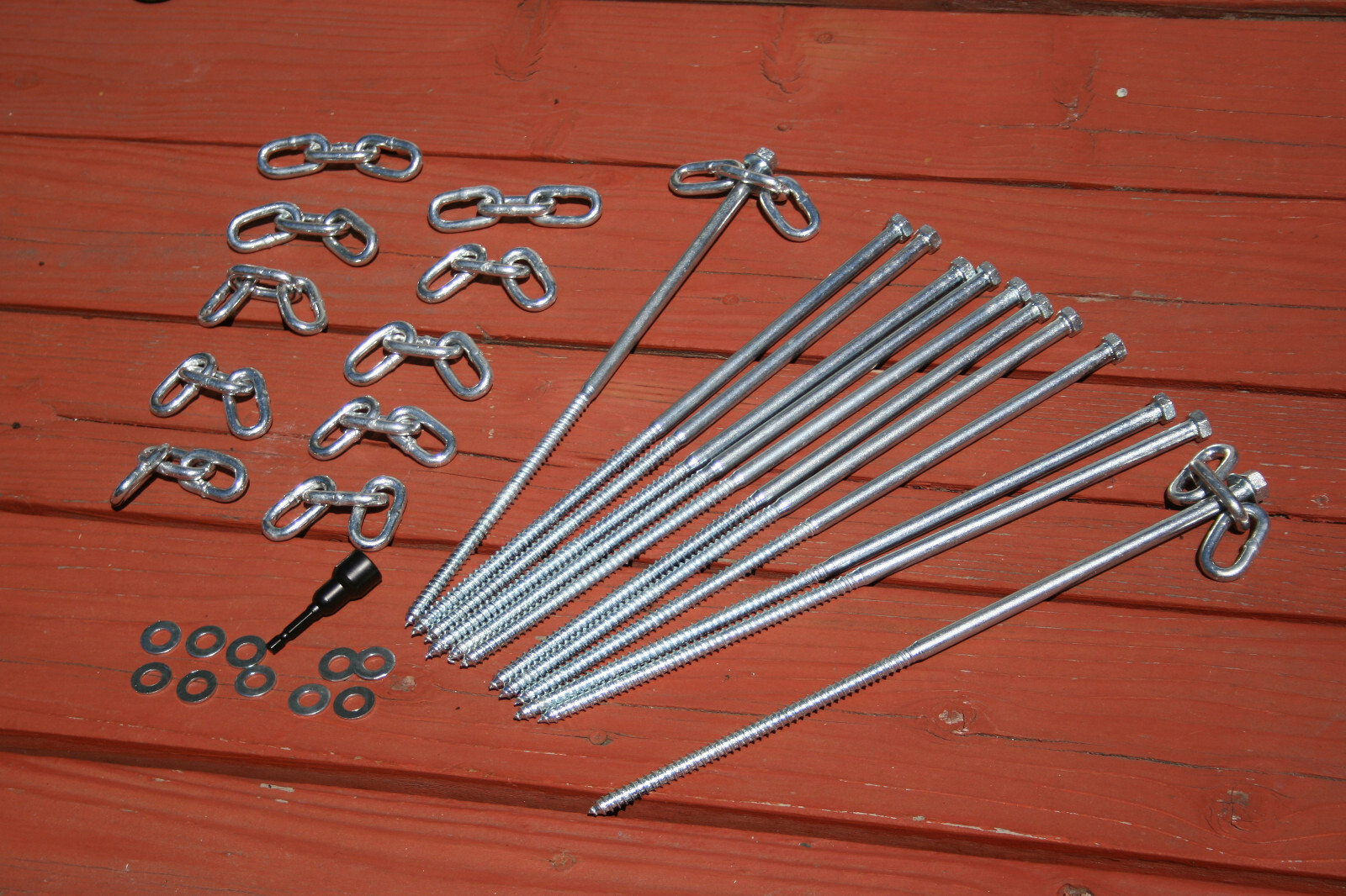 12 pc Lag Screws 3/8 x 14 Tent Stakes Festival Kit With Chain Links Burningman