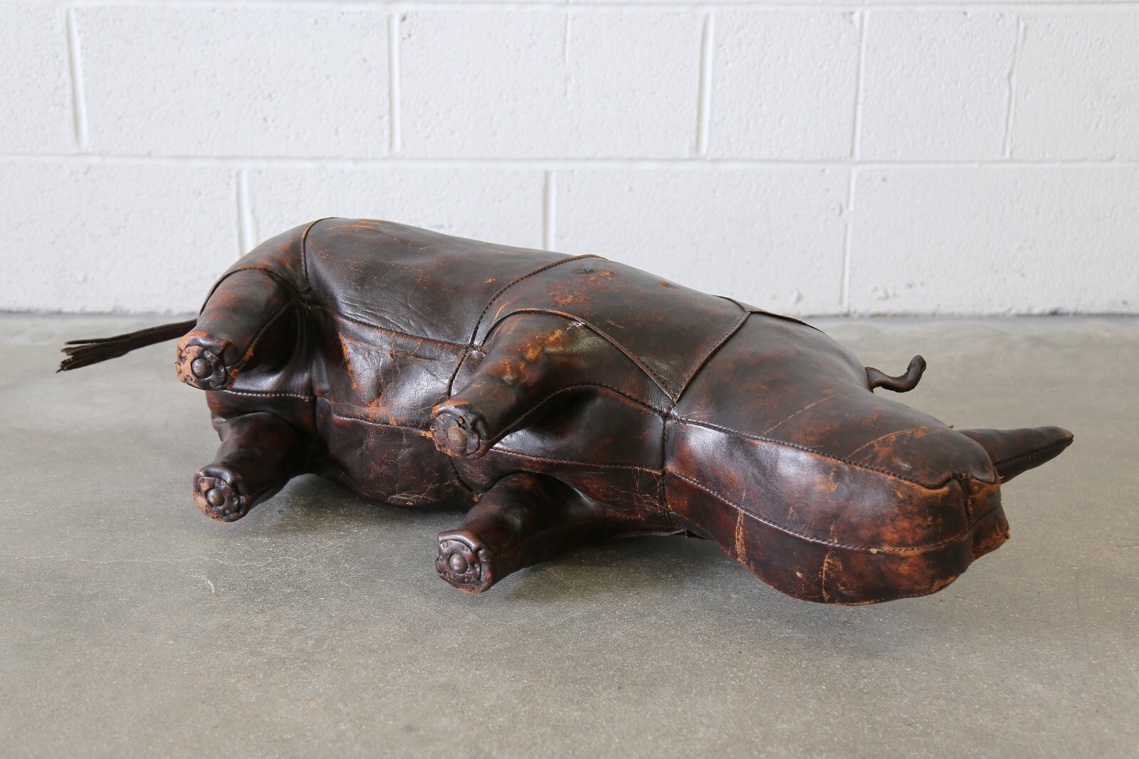 1960s Dimitri Omersa 36" Leather Rhinoceros Ottoman Abercrombie Fitch