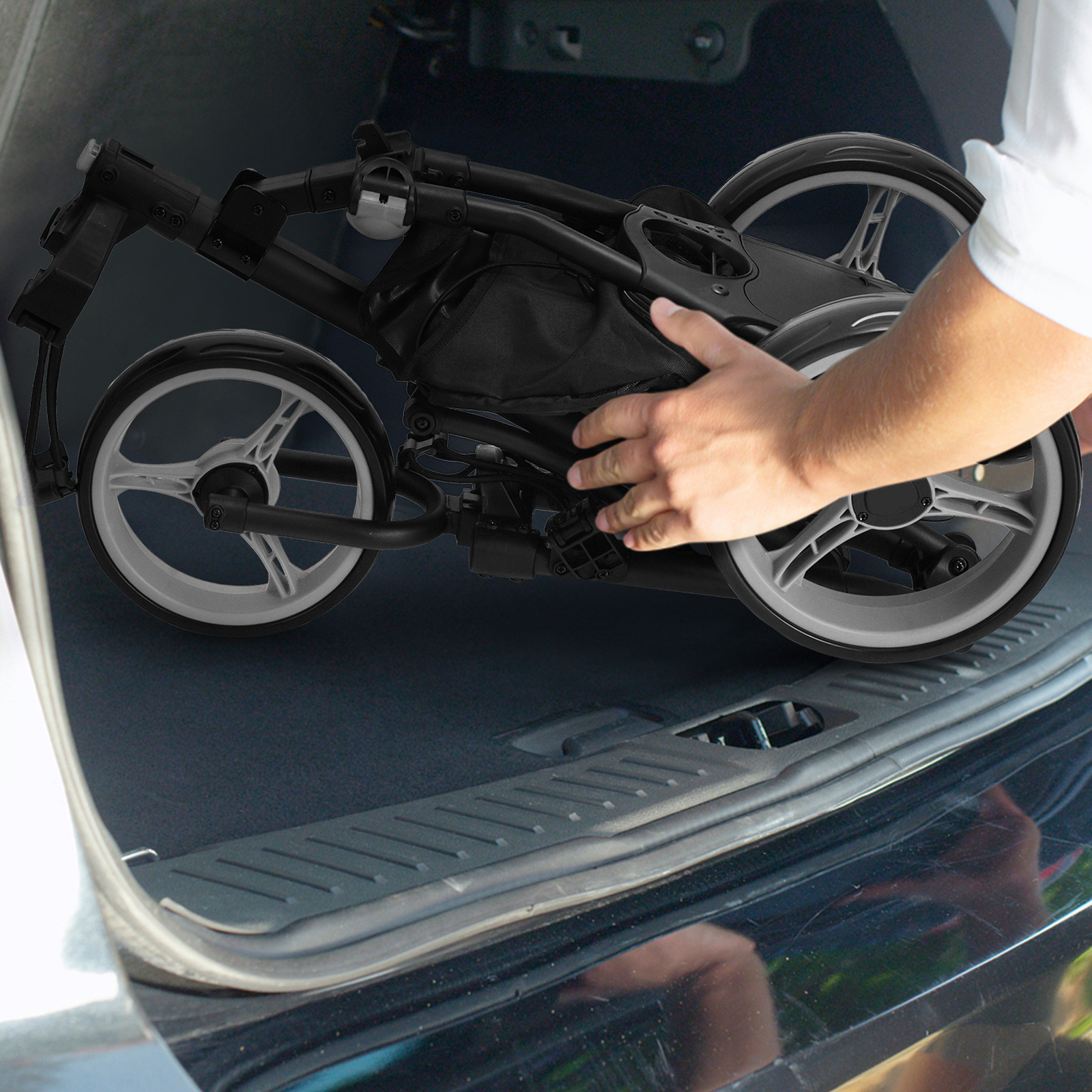 3-Wheel Foldable Golf Push Pull Cart Trolley w/ Adjustable Handle Grey