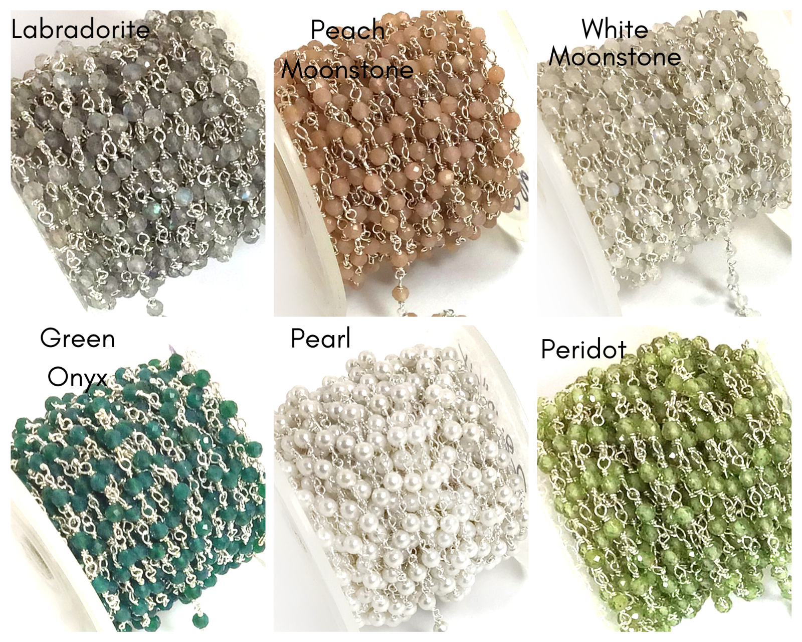 Gemstone Rosary Beaded Wire Silver Chain Faceted Rondelle Sold by FT Bulk Chain