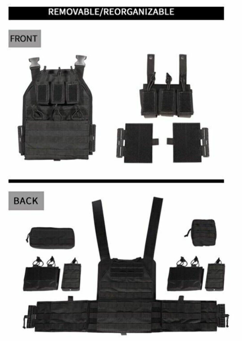 Urban Assault Black Storm Tactical Vest Plate Carrier W/ Level III Armor Plates
