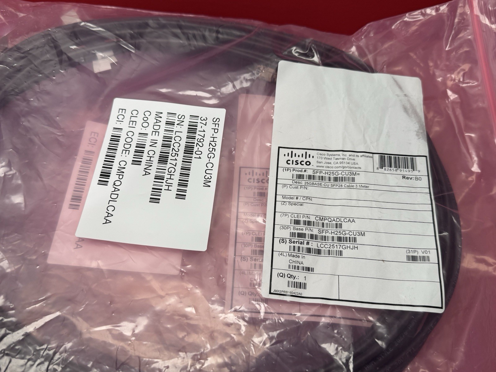 cisco SFP-H10GB-CU5M cable lot of 28 14 bags 2 on each bag