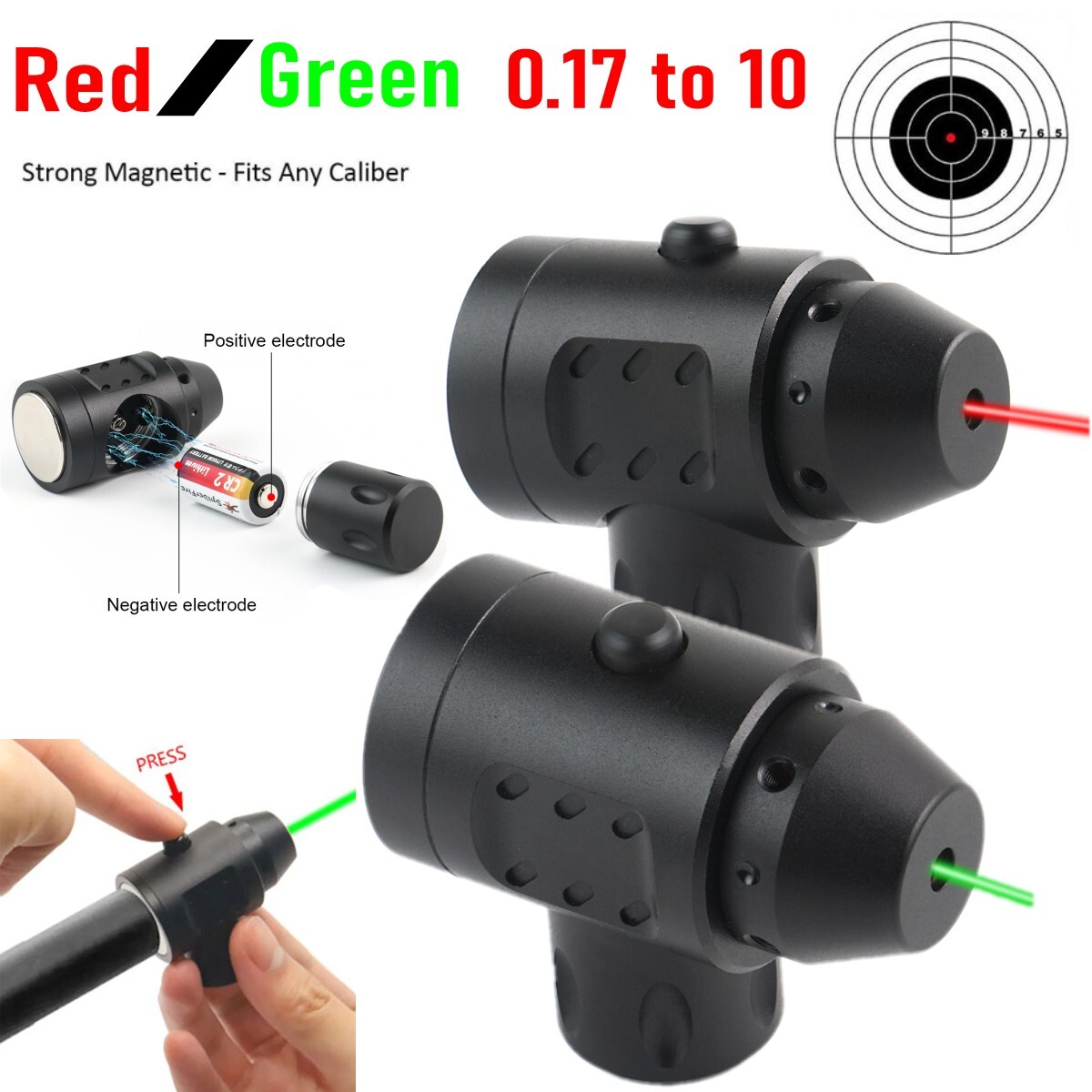 .177 to .78 /.50/12GA Caliber Green Red Laser Bore Sighter for Rifles Handguns