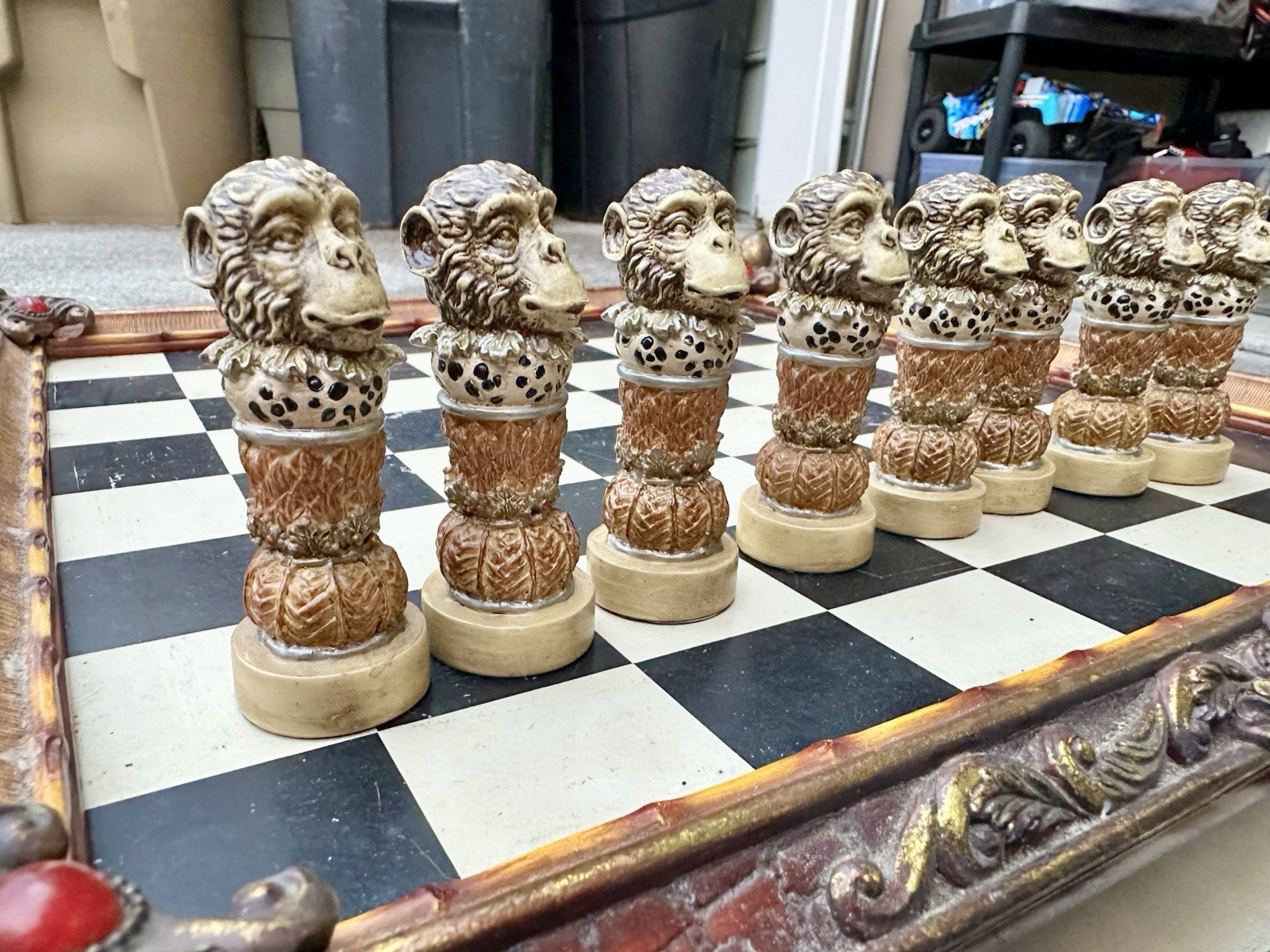 Oriental Accent Safari Wildlife Chess Set Hand Painted Resin Piece Storage Board