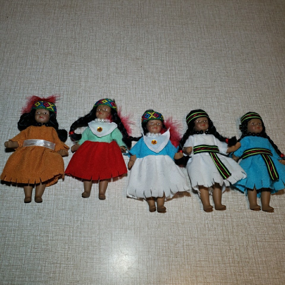 Peruvian Traditional Costume Dolls, Folk Art Tourist Souvenirs Lot Of 5 Handmade