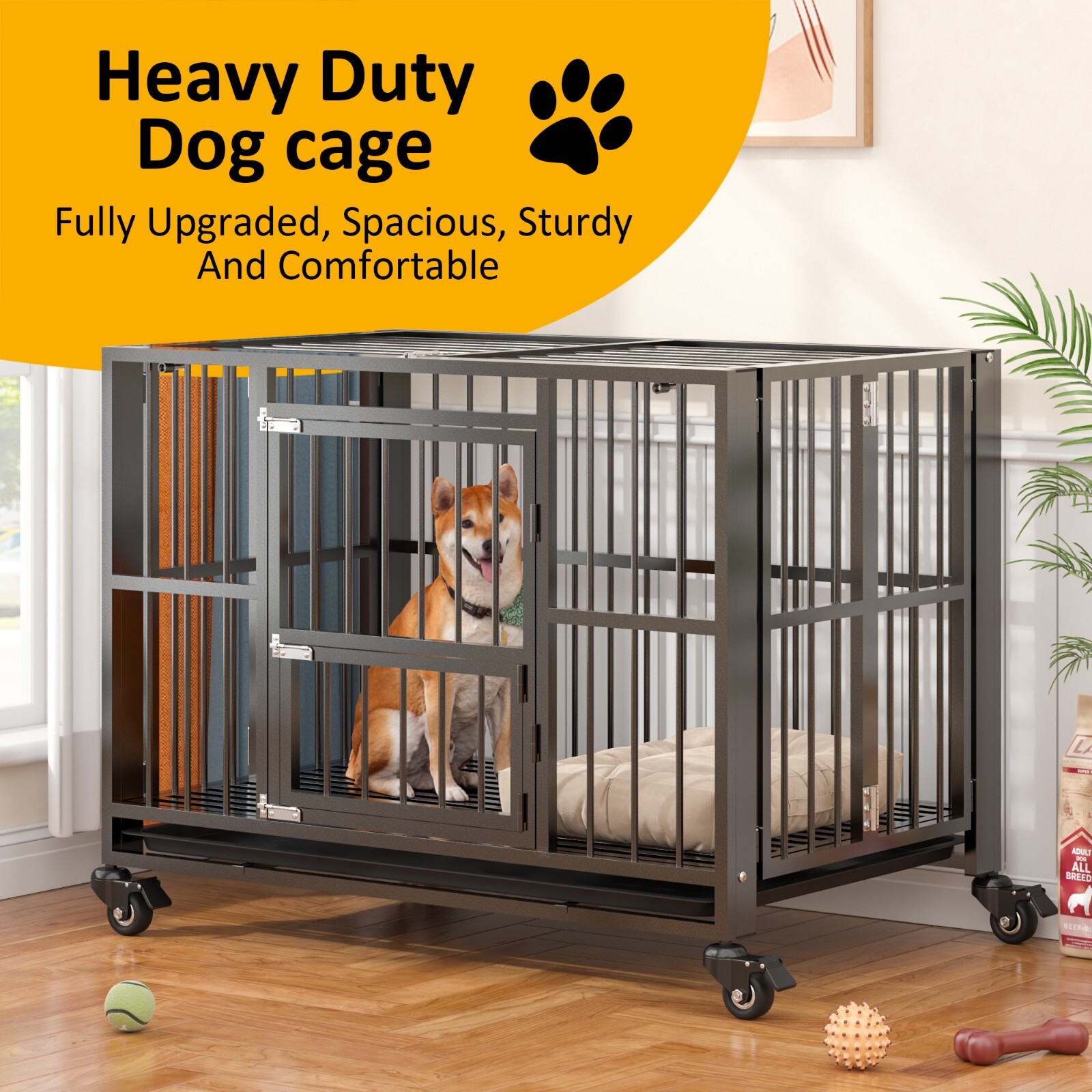 38/43/60 inch Heavy Duty Dog Crate,Folding Dog Kennel No Assembly Indoor