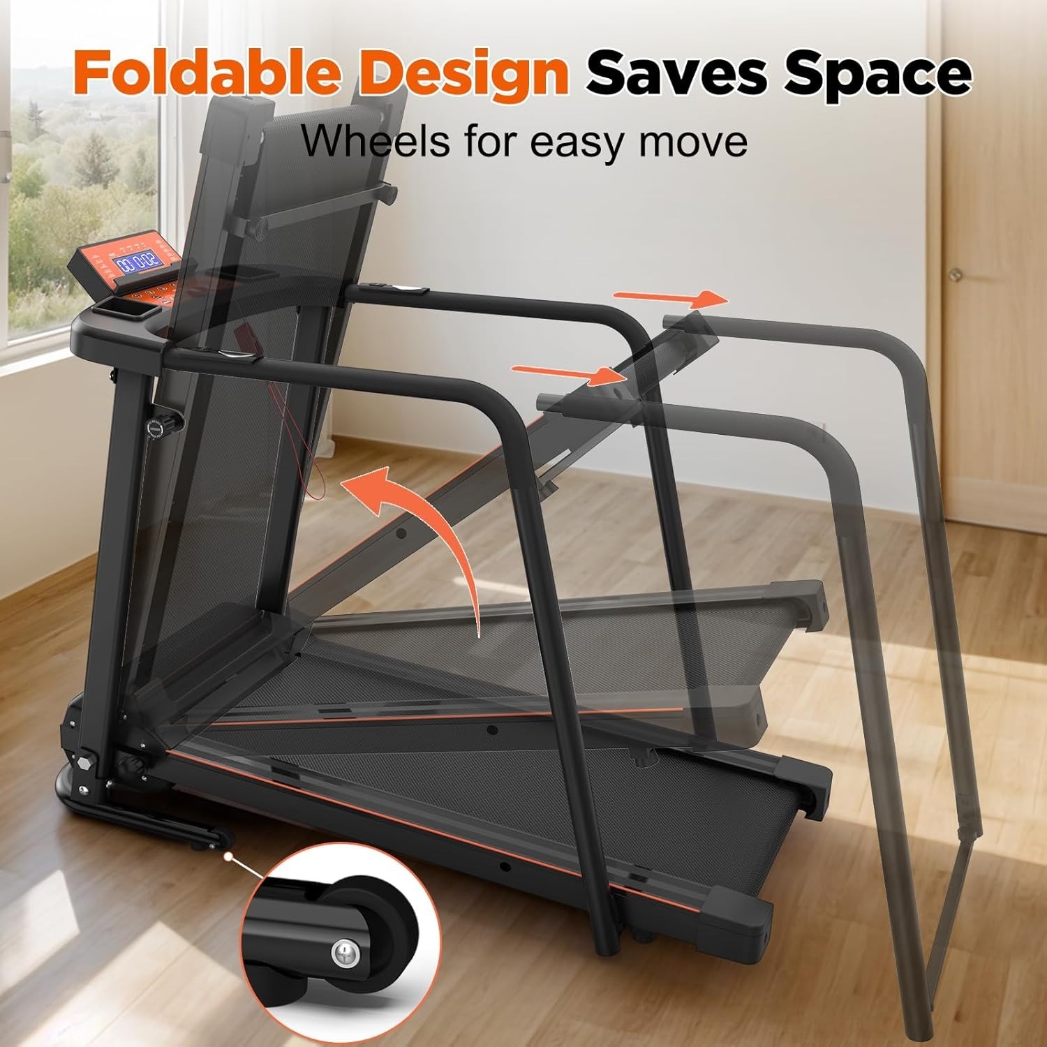 Walking Treadmills for Home Seniors with Extended Handrails for Recovery Fitness