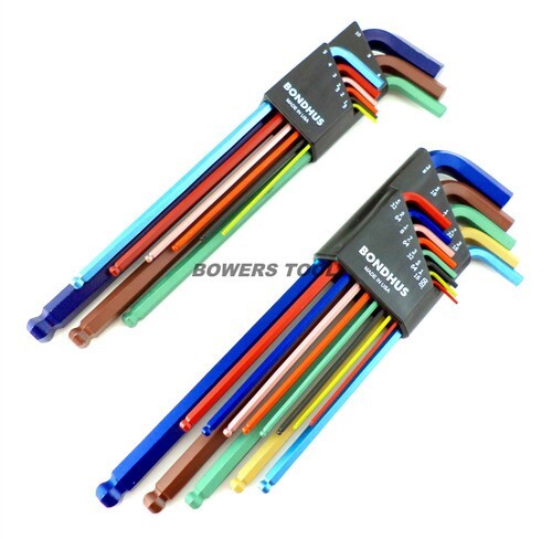 Bondhus 22pc ColorGuard Hex Wrench Set Ball End Metric SAE L Standard Inch USA