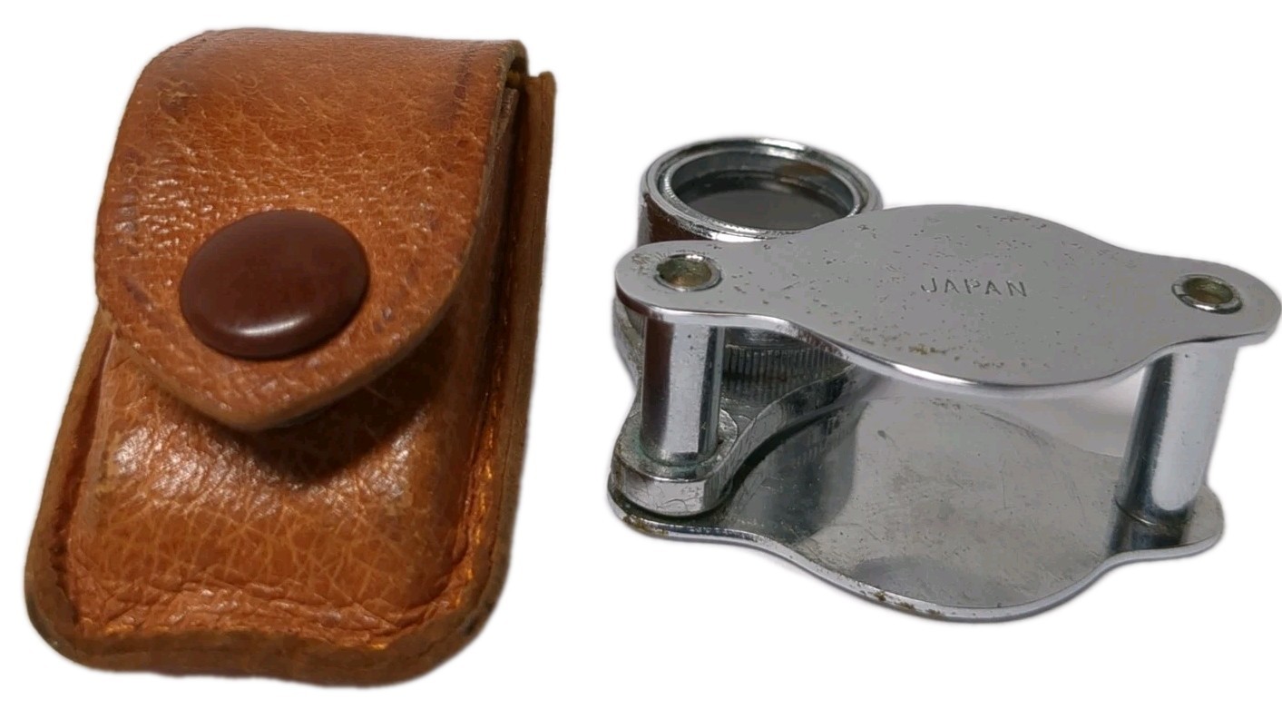 Beauty WARD'S 10x Jeweler Magnifier Loup -Made In Japan~Leather Case~VTG~RARE!