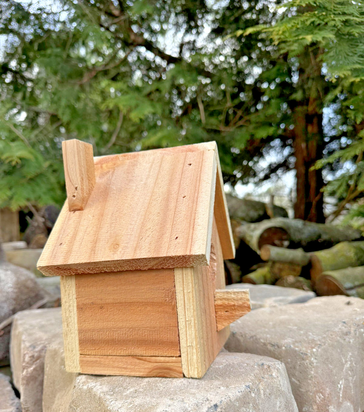 Handmade Cedar Birdhouse w/Chimney Rustic Outdoor Wren Chickadee NestGardenDecor