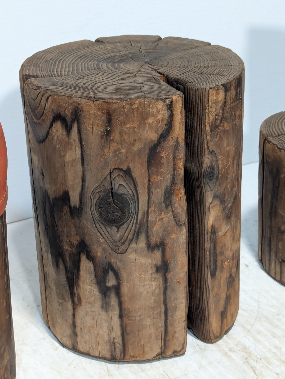 3 Piece Rustic Log Stools \ Tables, Beautifully Weathered