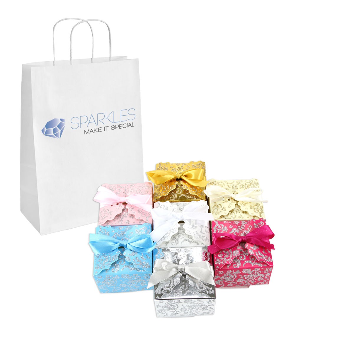 10 Matte Gold Medium Ribbon Wedding Favor Gift Boxes Party Event Candy Box