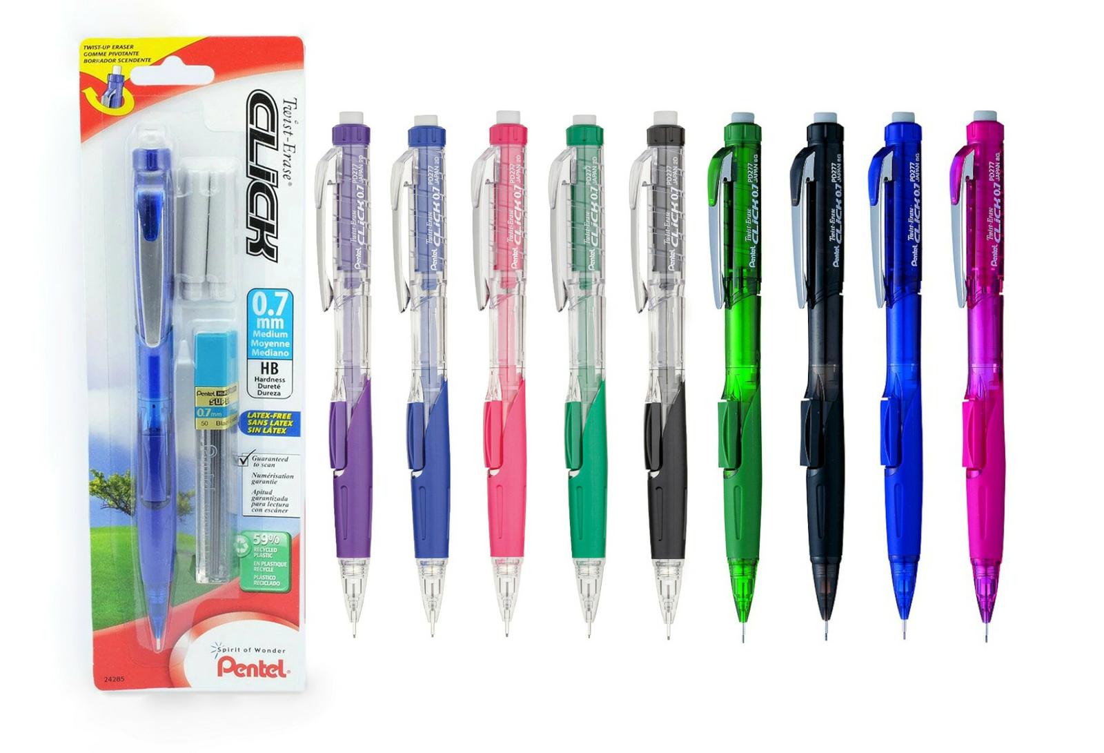 NEW Pentel Twist-Erase Click Mechanical Pencil 0.7mm w/ Extra Lead & Erasers