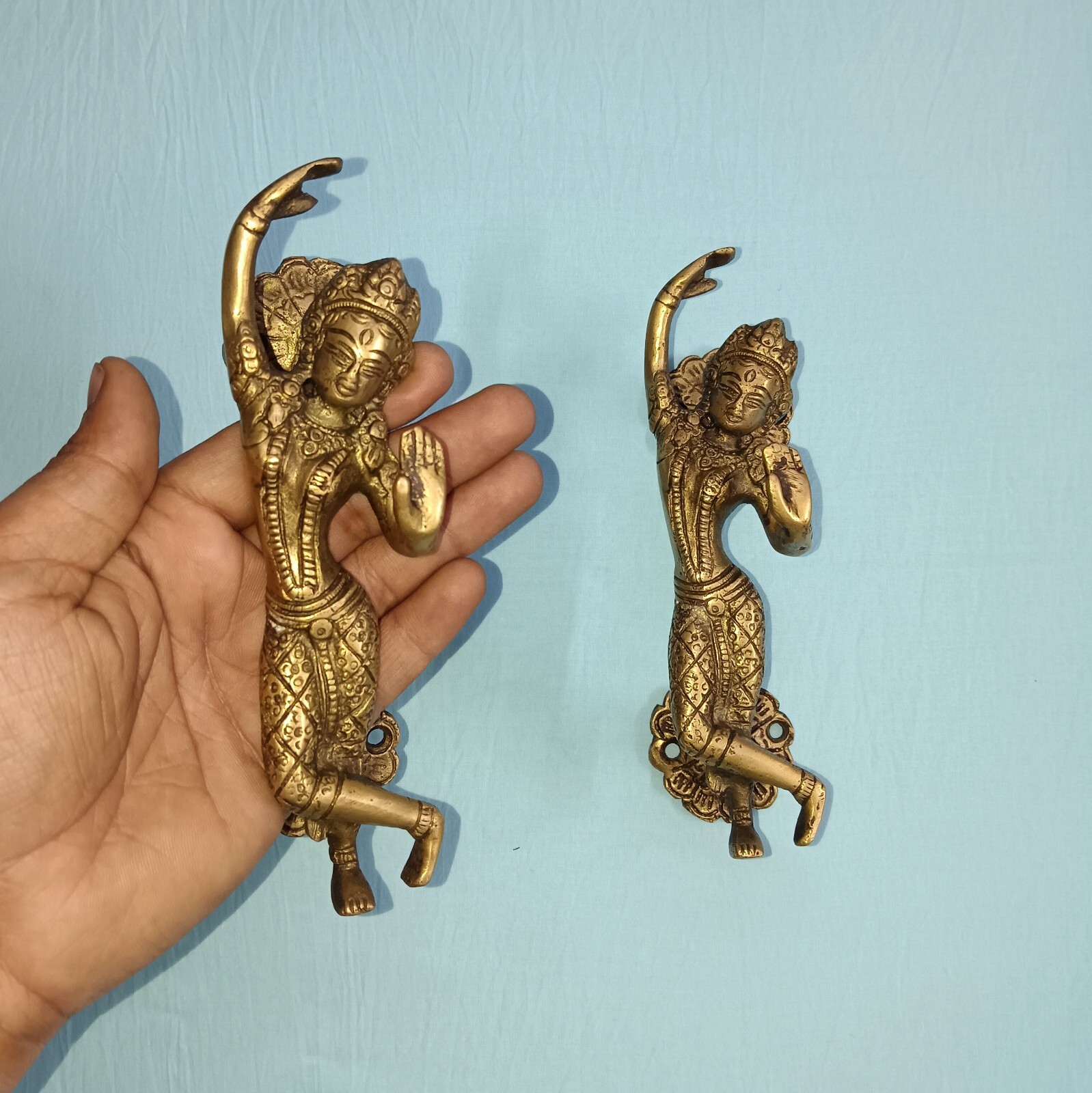 Dancing Lady Pose Door Handle Pair Brass Nritya Girl Interior Door Pull CA476