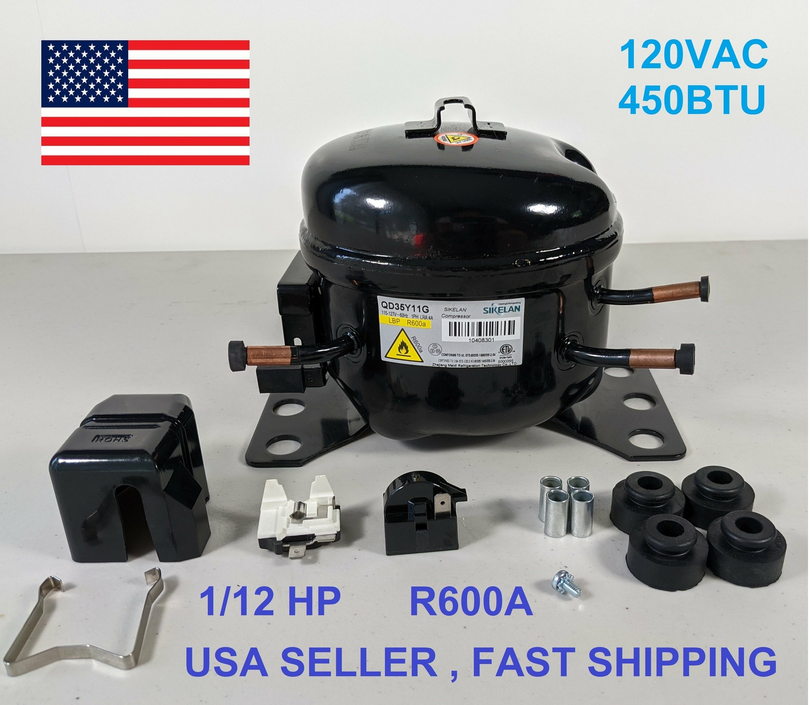 Sikelan QD35Y11G Refrigeration Compressor 1/12HP 229BTU 110-120V R600a LBP