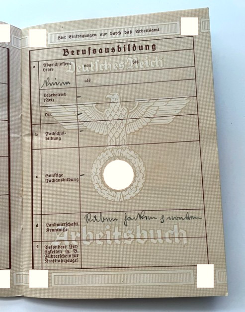 Germany Arbeitsbuch WWII Work Book Log