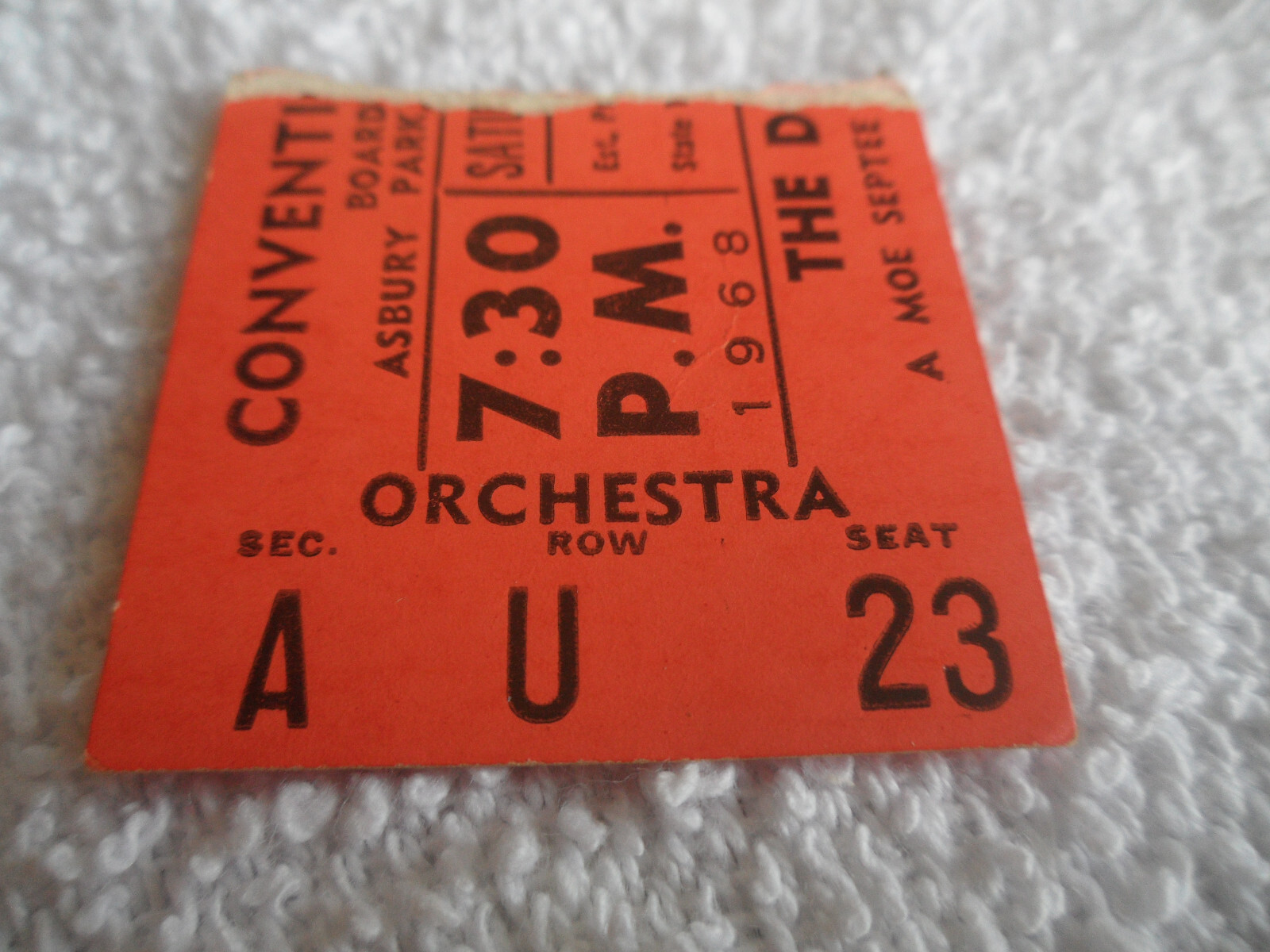 THE DOORS Original__1968__CONCERT TICKET STUB__Asbury Park__NM-