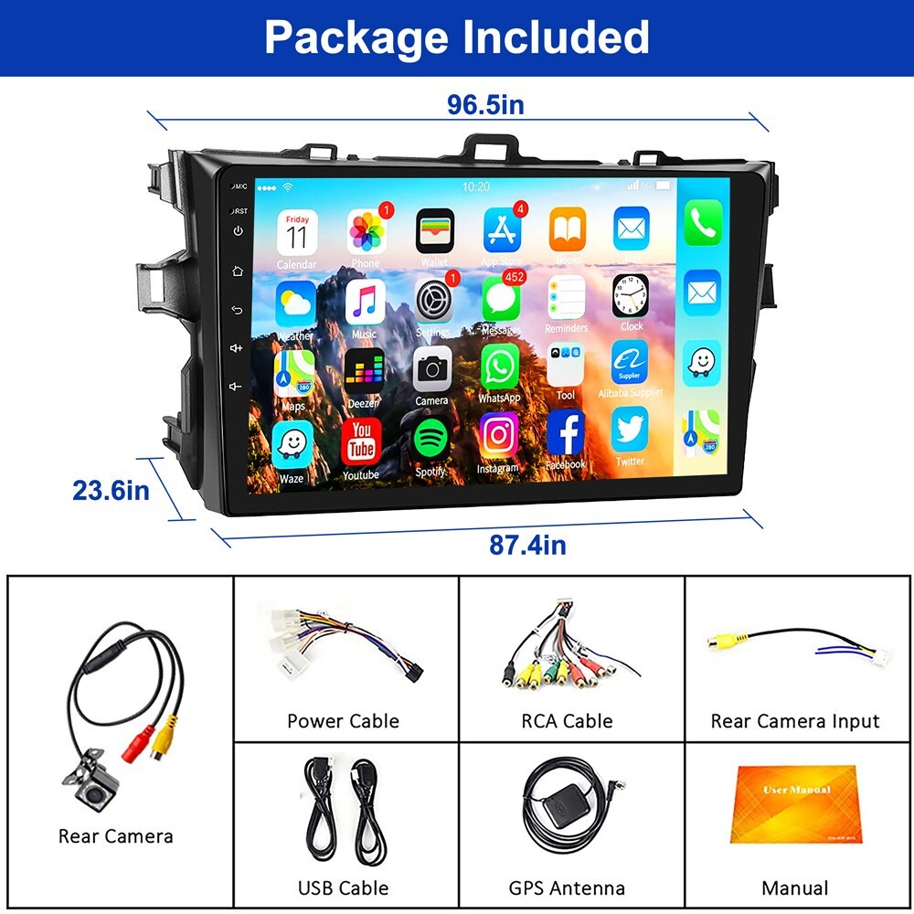 FOR TOYOTA COROLLA 2009-2013 Apple Carplay Car Radio Android 13 GPS Navi Stereo