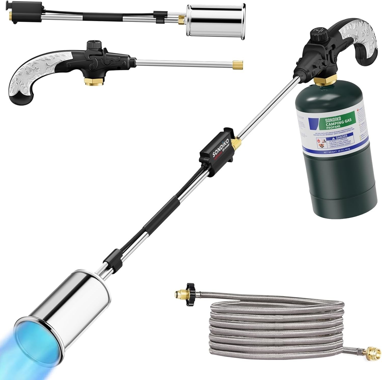 Propane Torch Weed Burner with 10 FT Hose, High Output Weed Torch Flamethrowe...