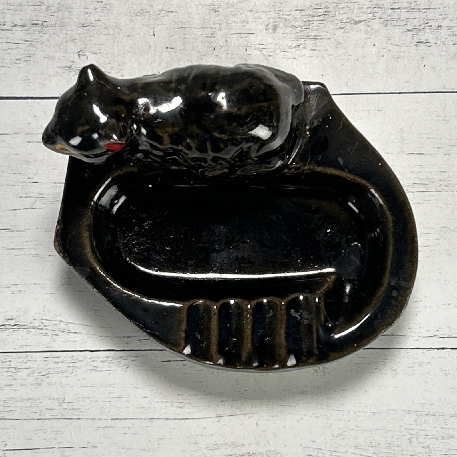 Vintage MCM Ceramic Black Bear Ashtray National Forest Japan 1950s Tobacco