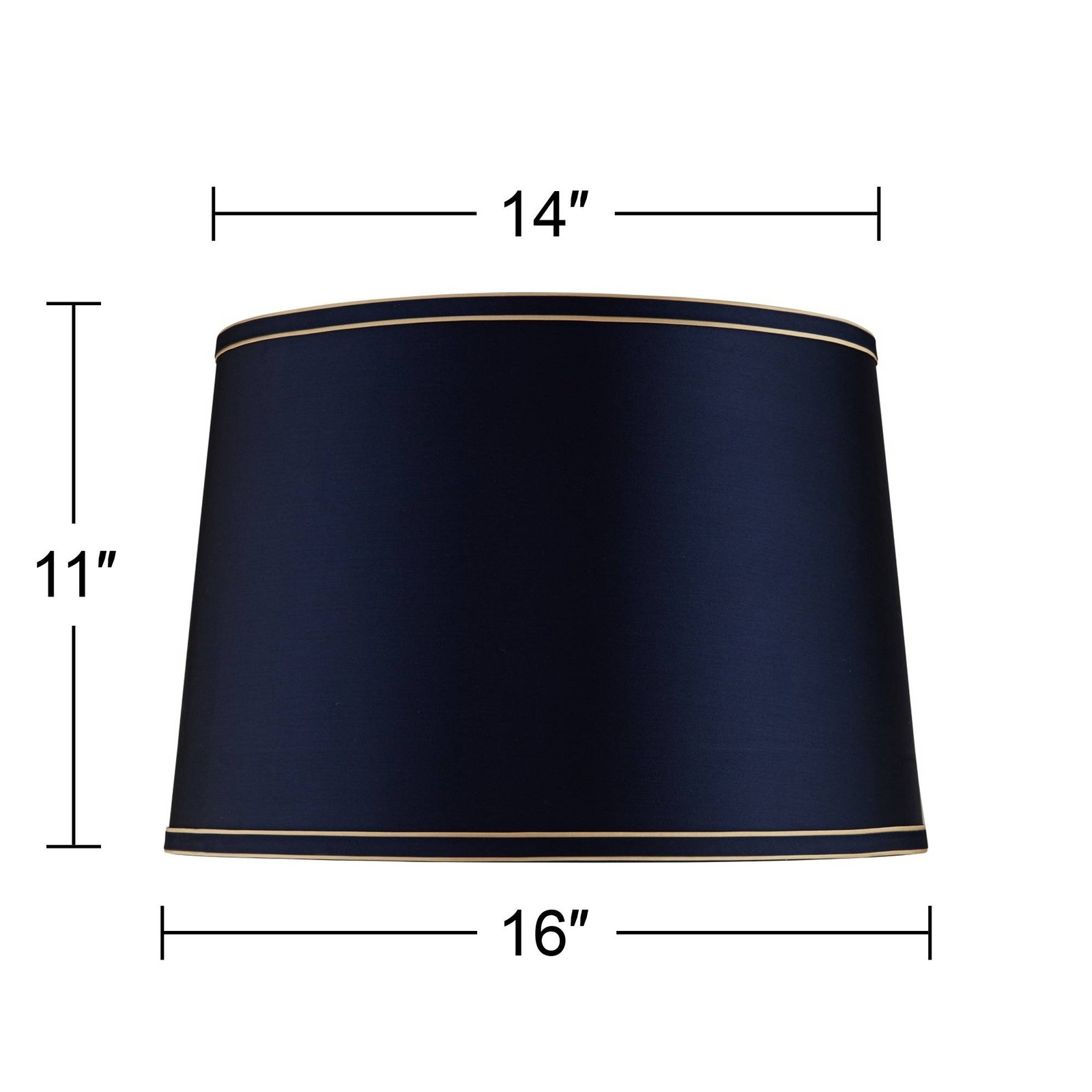 Navy Blue Medium Drum Shade with Navy and Gold Trim 14" Top x 16" Bottom x 11"H