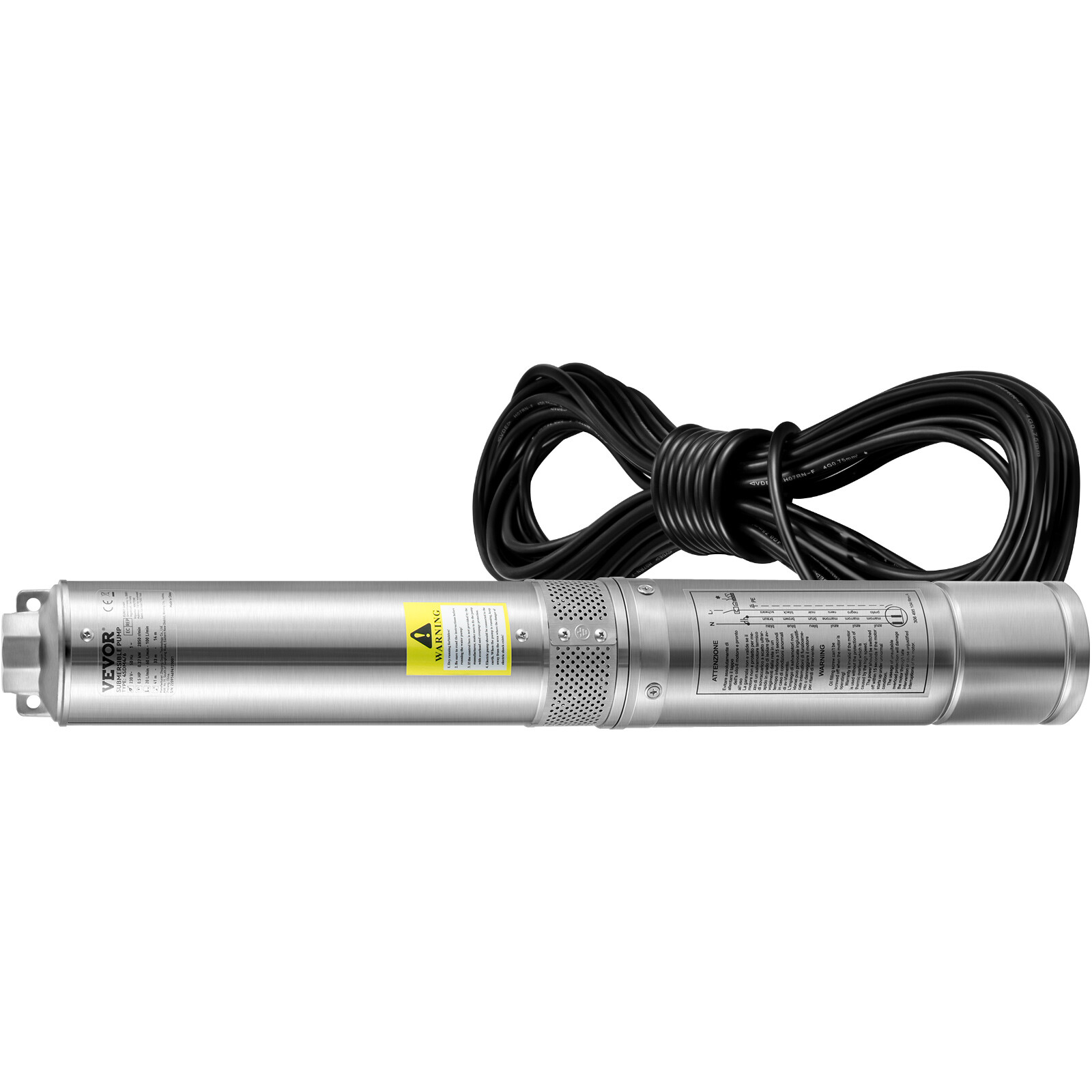 VEVOR 1HP 4” Deep Well Pump 37GPM Submersible Pump 207ft Stainless Steel 230V