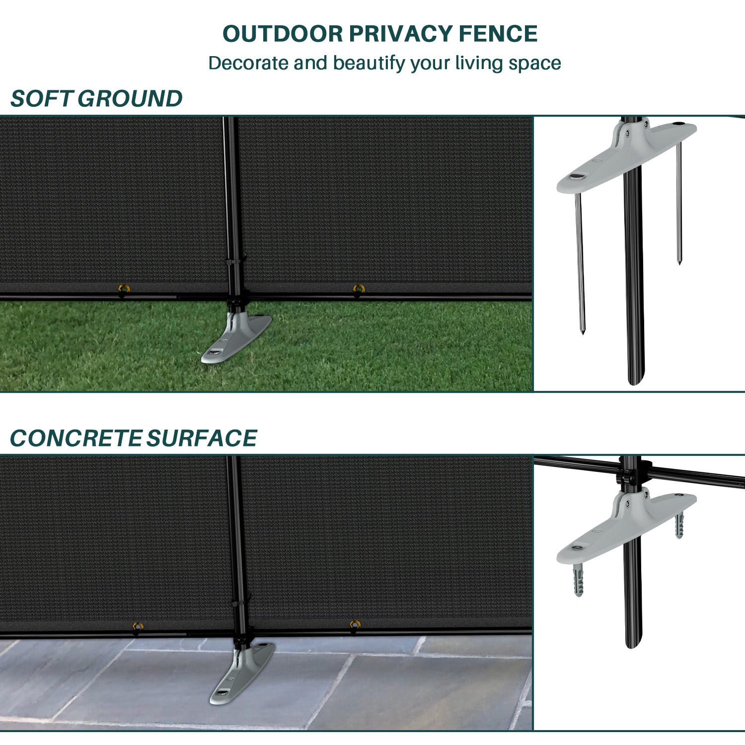 Outdoor Fence Privacy Screen Freestanding with Iron Poles Temporary Dog Fencing
