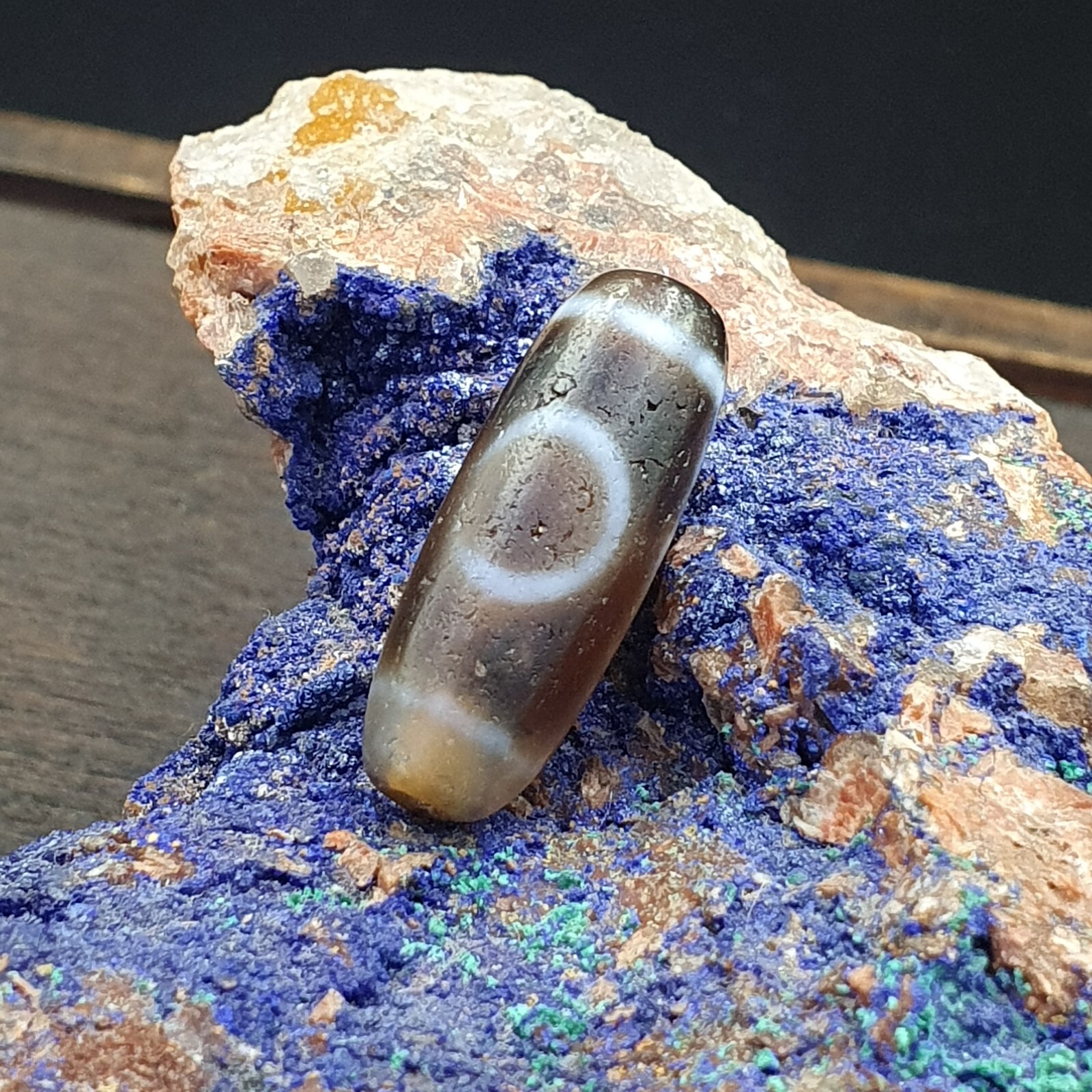 Antique Old Tibetan 2Circle Eyes Agate stone Dzi Bead Amulet HQ-8