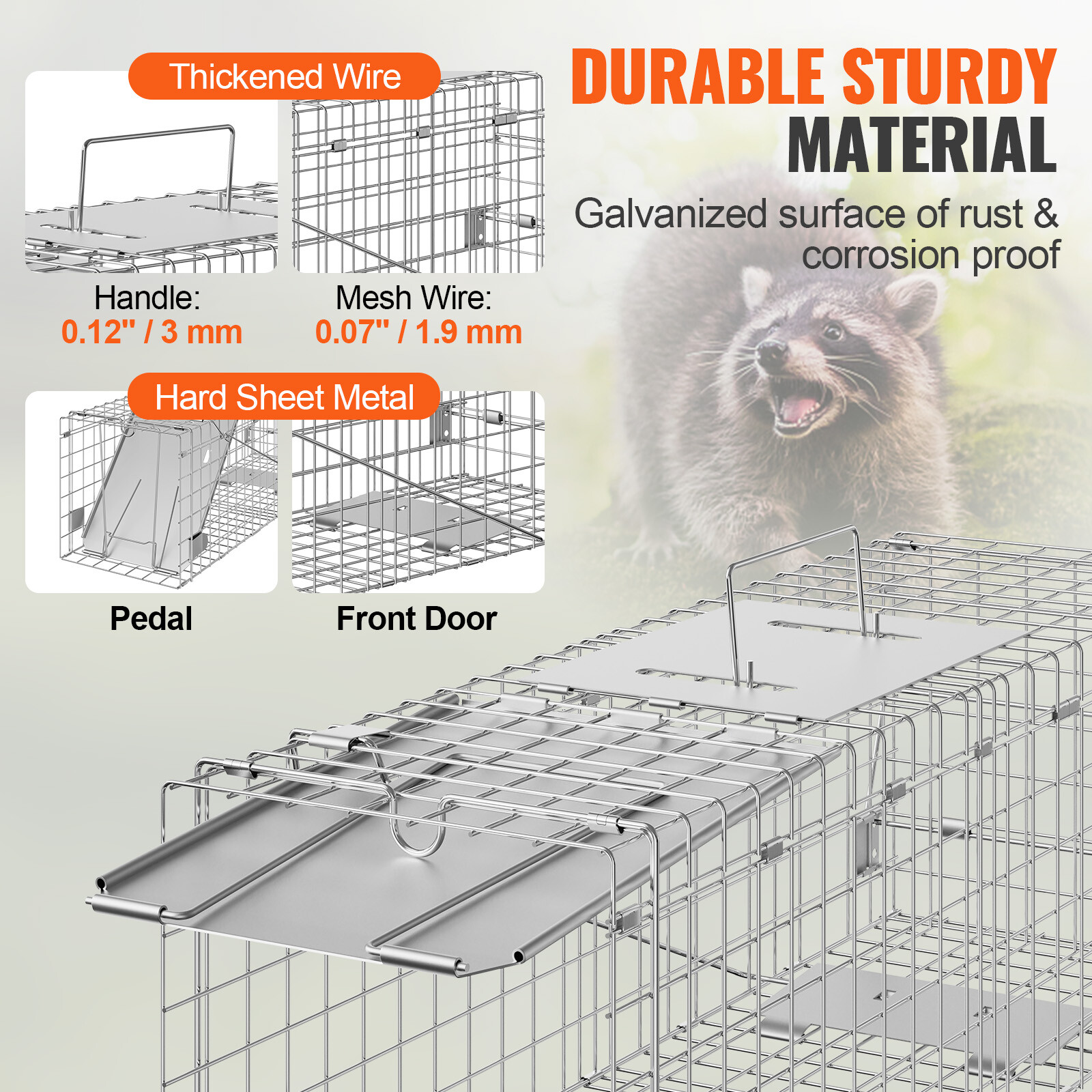 VEVOR Live Animal Cage Trap 24" x 8" x 8" Humane Cat Trap Cats Squirrels Mouse